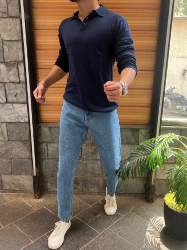 Knitted Collar Navy Fullsleeves