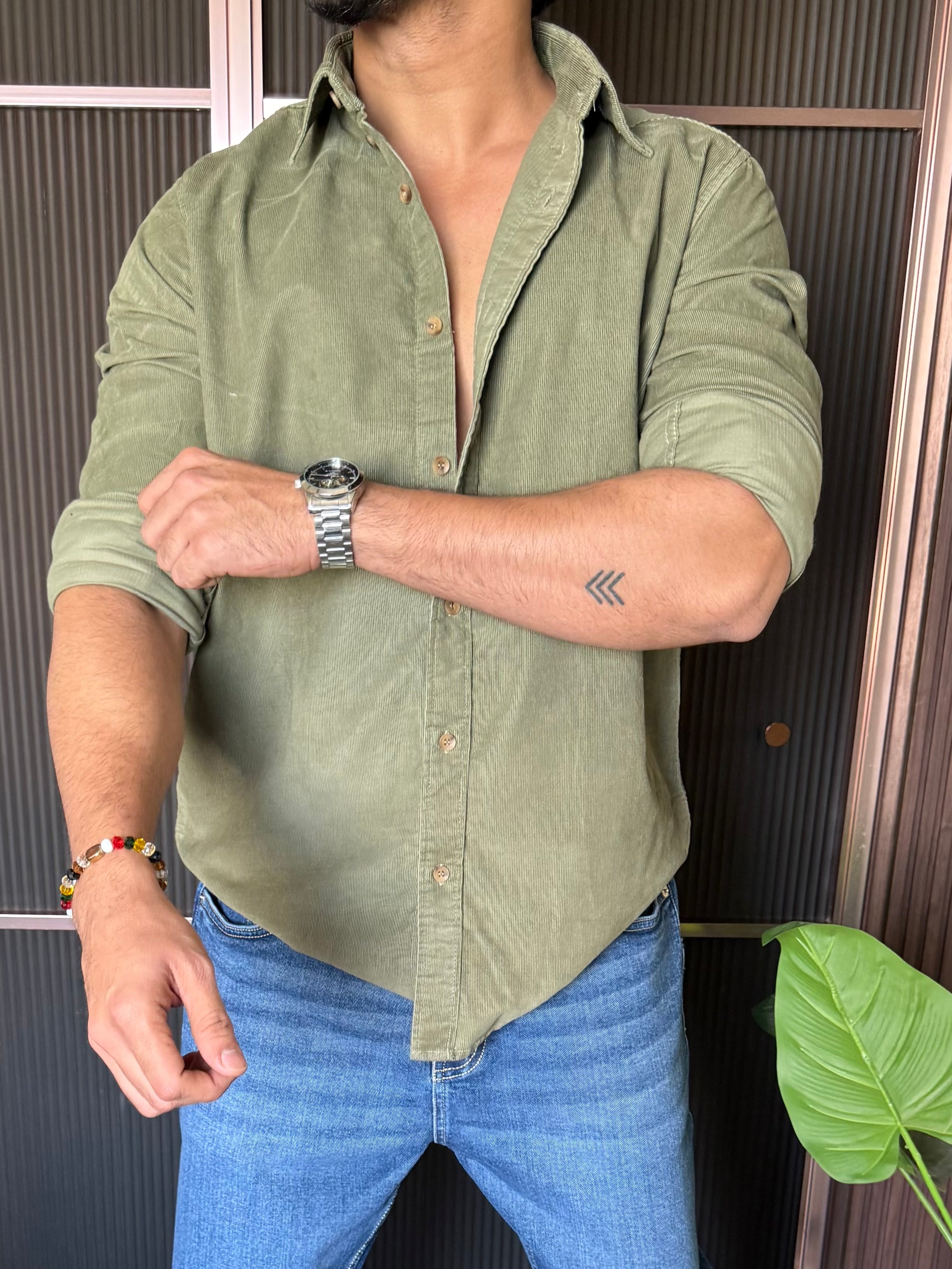 Corduroy Olive Full sleeve Shirt