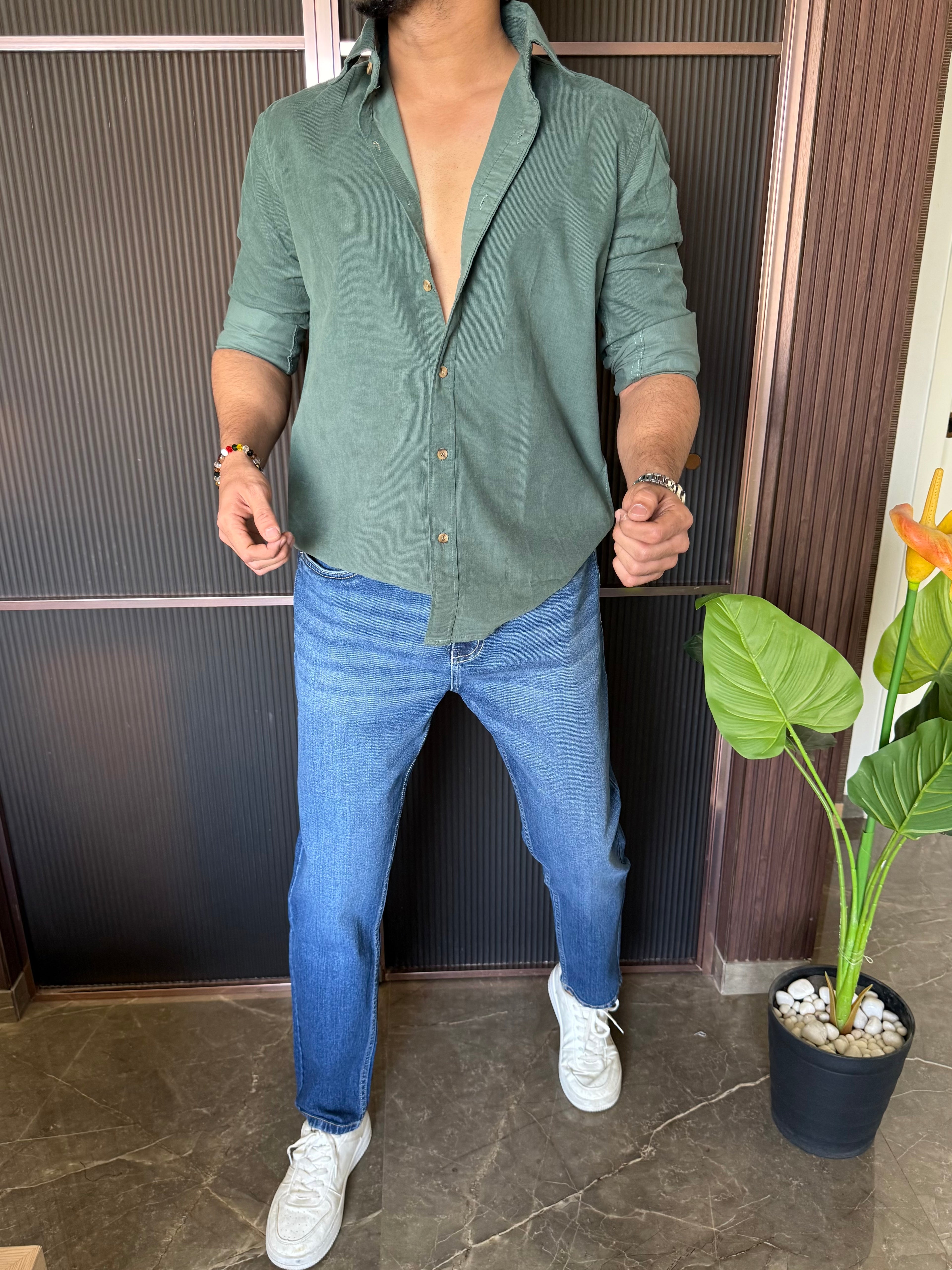 Corduroy Green Full sleeve Shirt