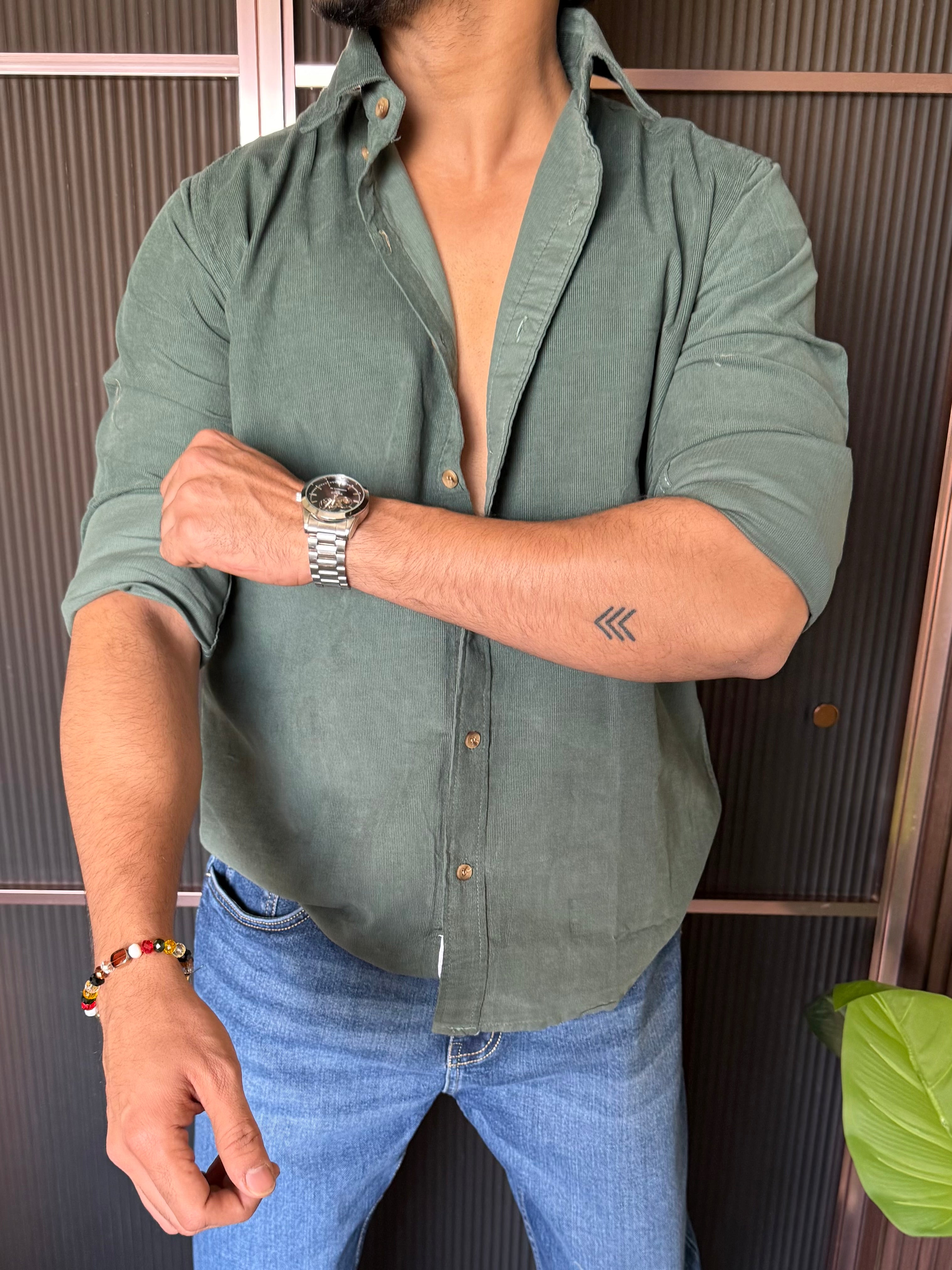 Corduroy Green Full sleeve Shirt