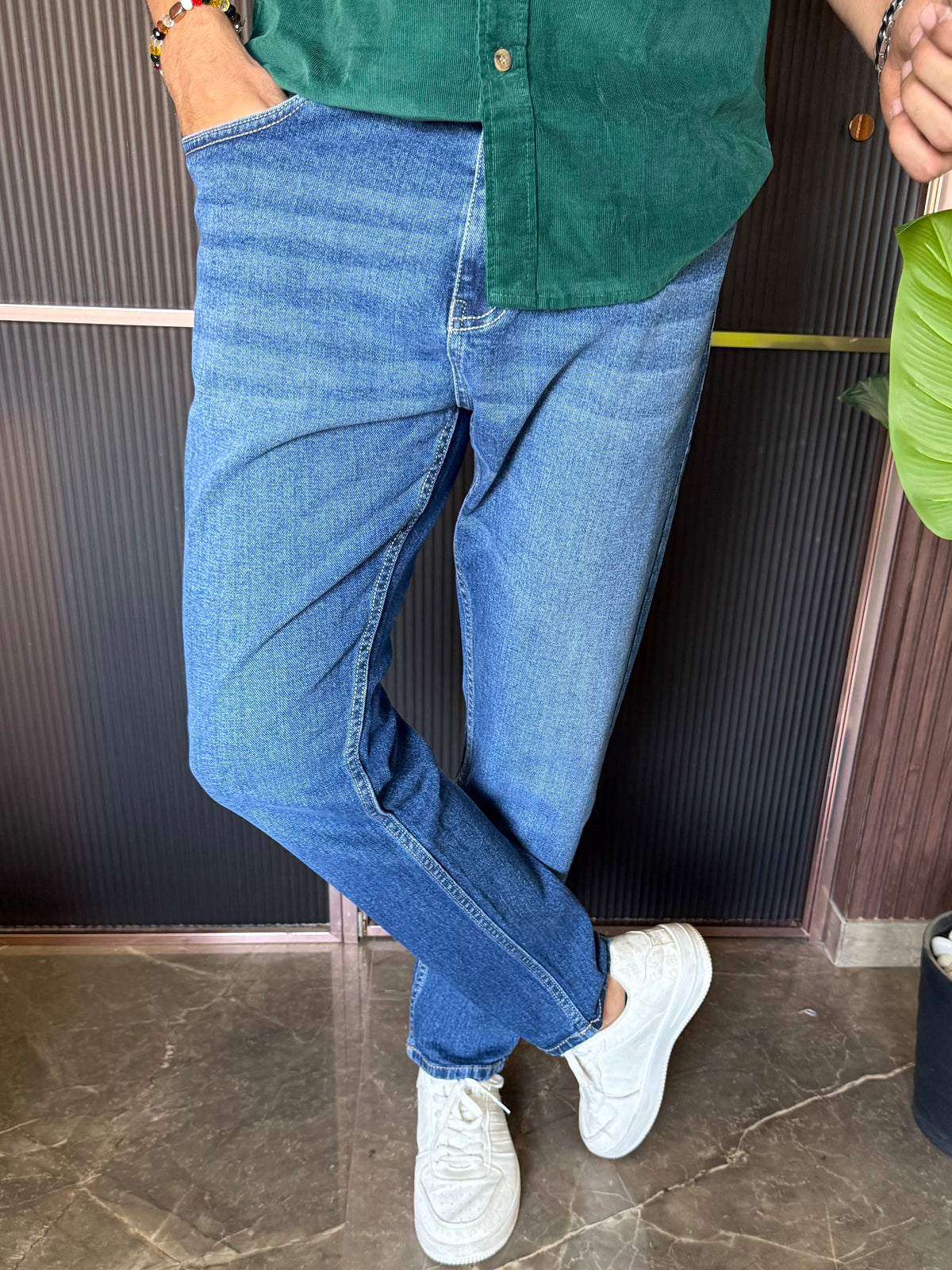 Elastic Stretchable Mid Blue Jeans