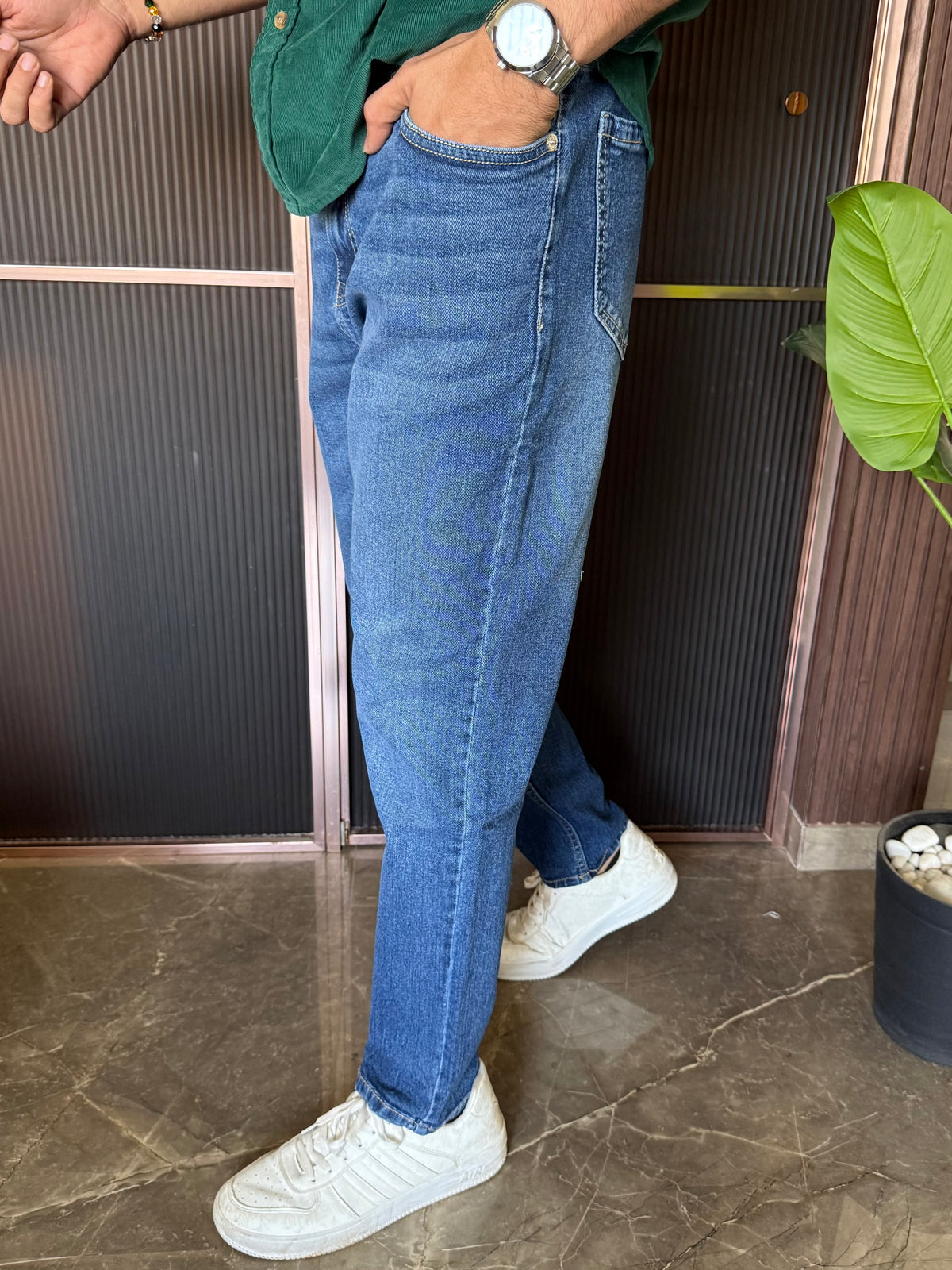 Elastic Stretchable Mid Blue Jeans