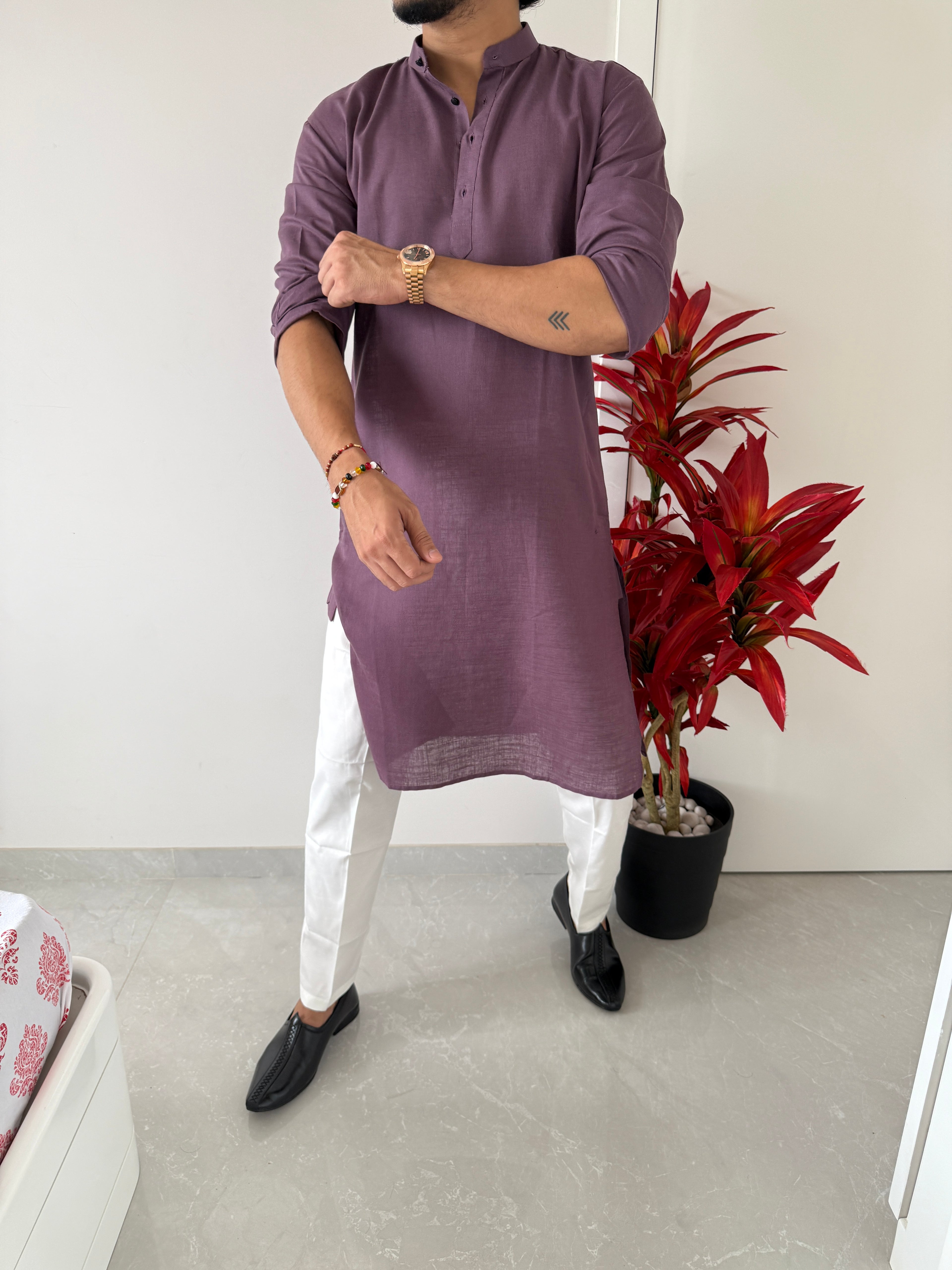 Linen Muted Purple Full Kurta