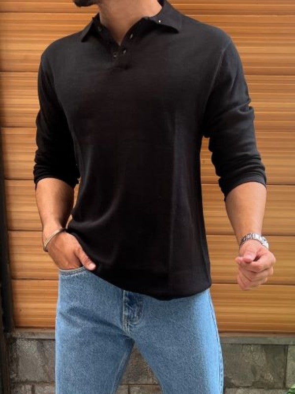 Knitted Collar Black Fullsleeves