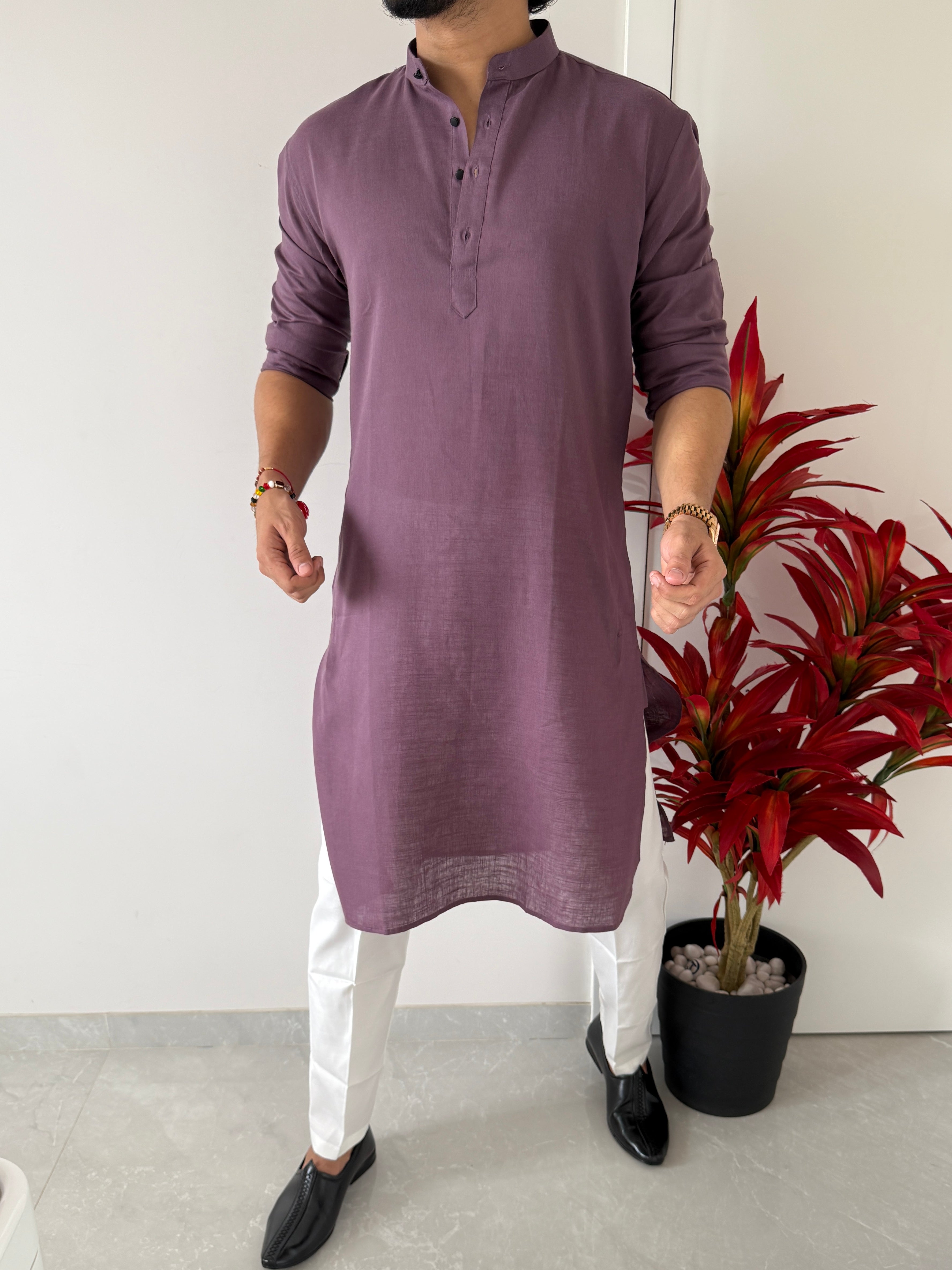 Linen Muted Purple Full Kurta