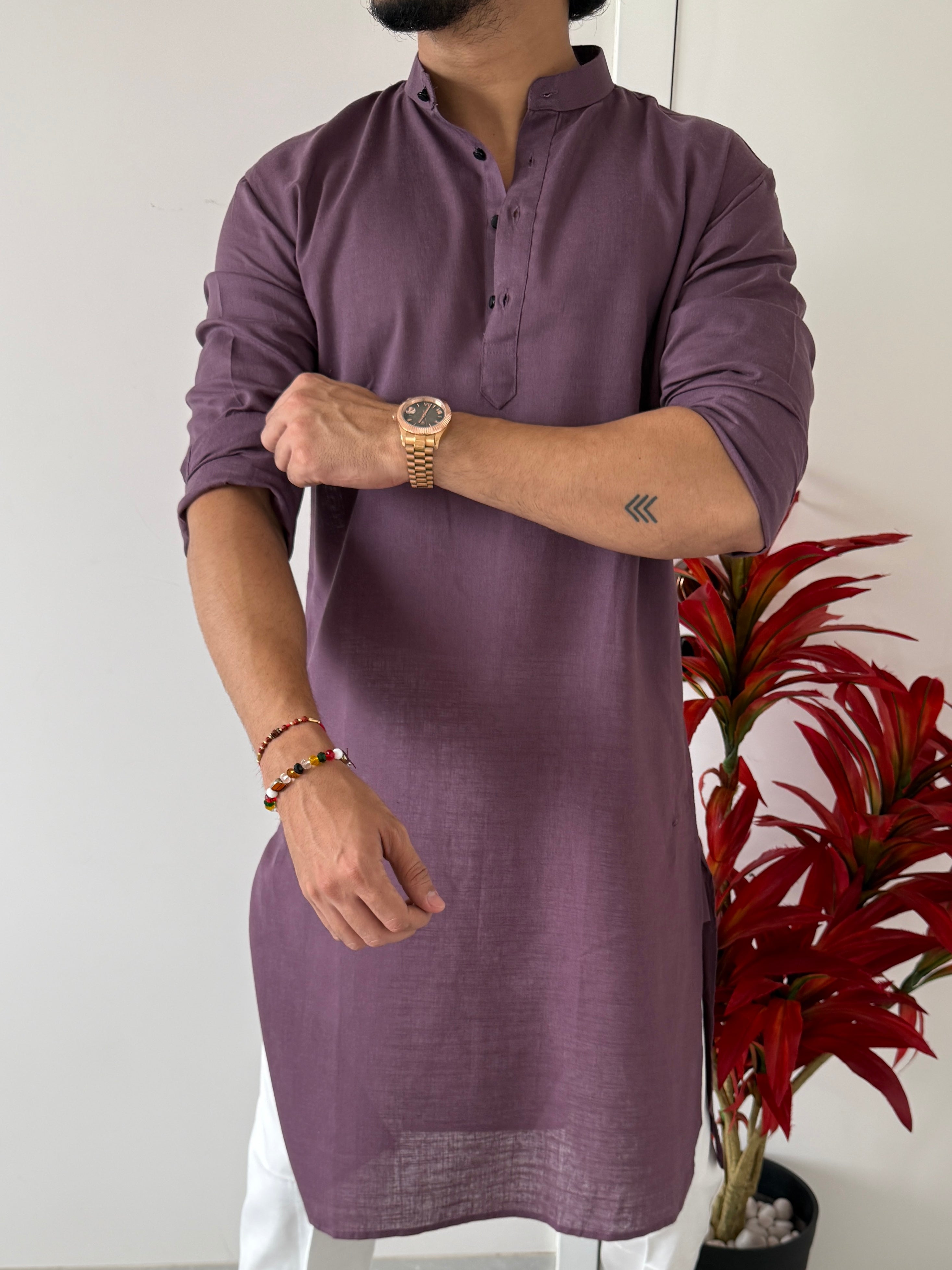 Linen Muted Purple Full Kurta