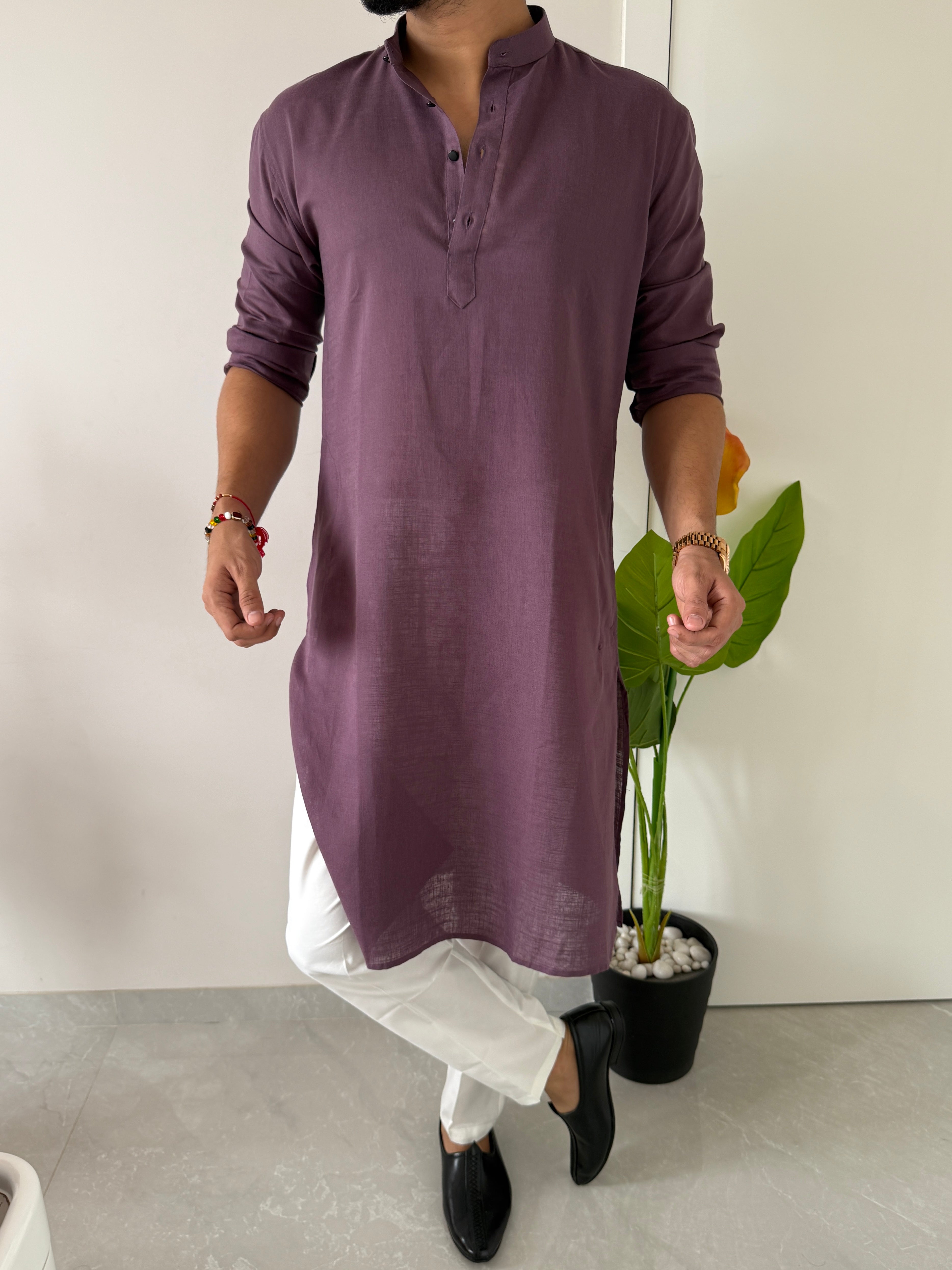Linen Muted Purple Full Kurta