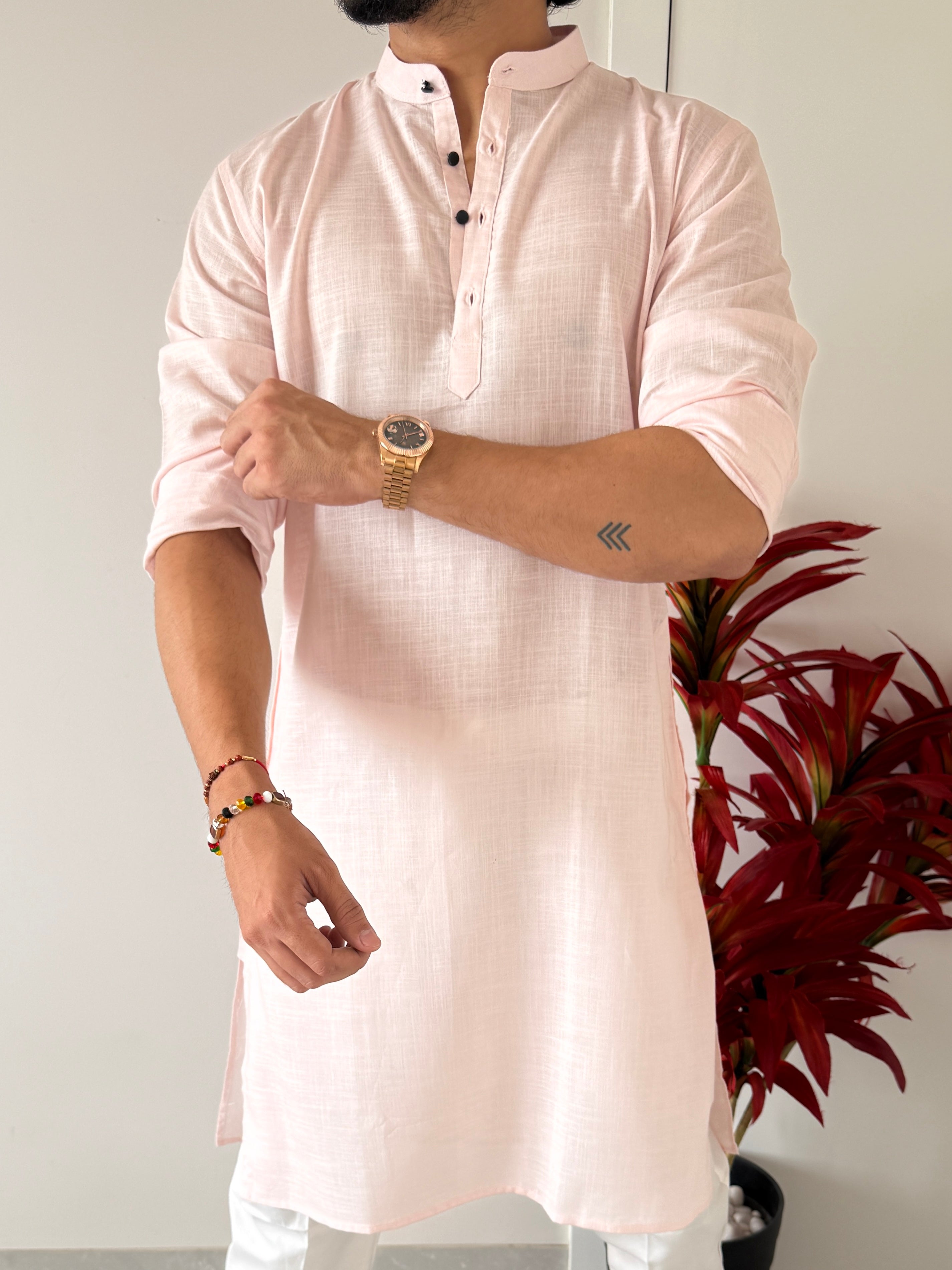 Linen Light  Pink Full Kurta