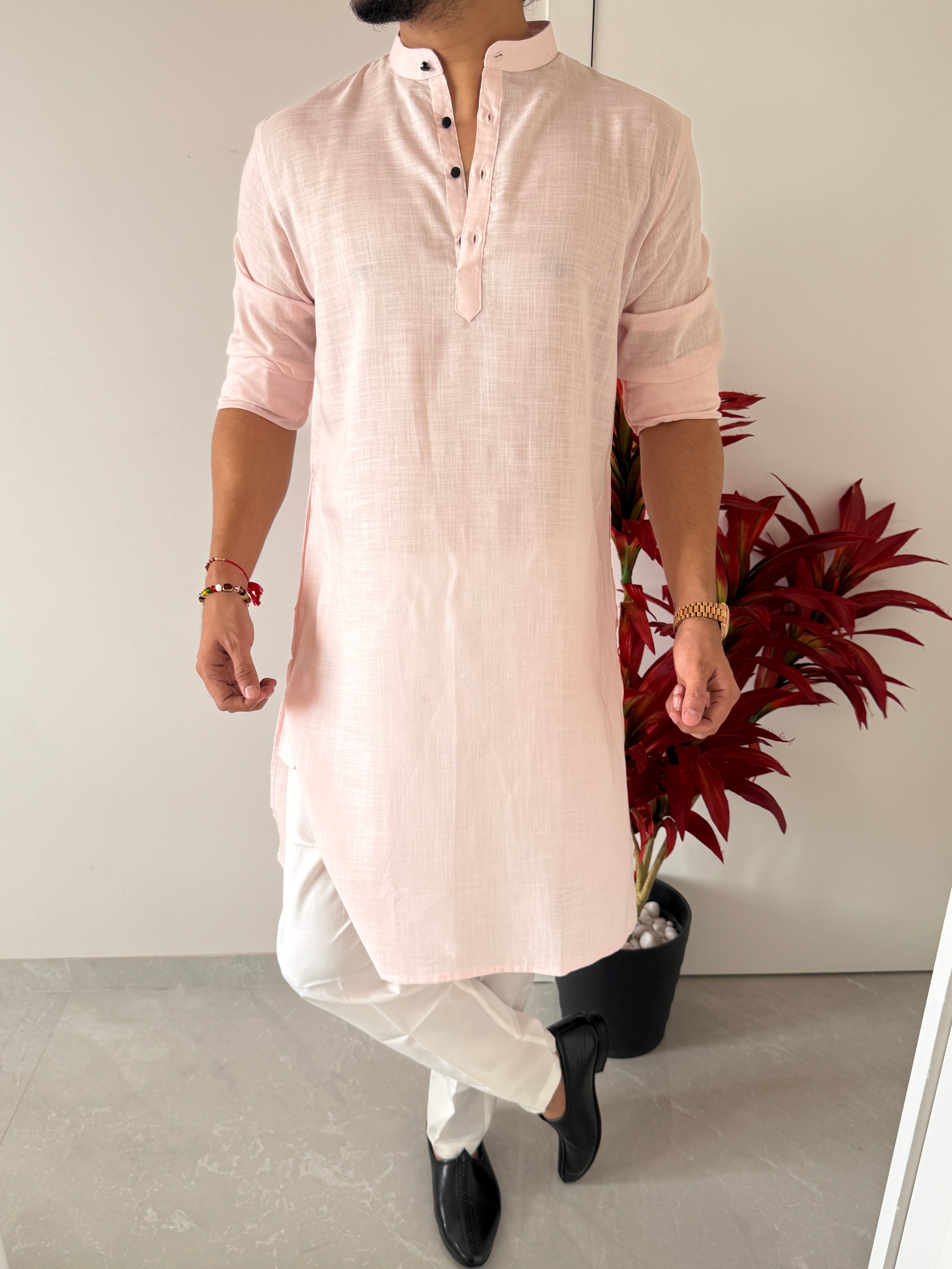 Linen Light  Pink Full Kurta
