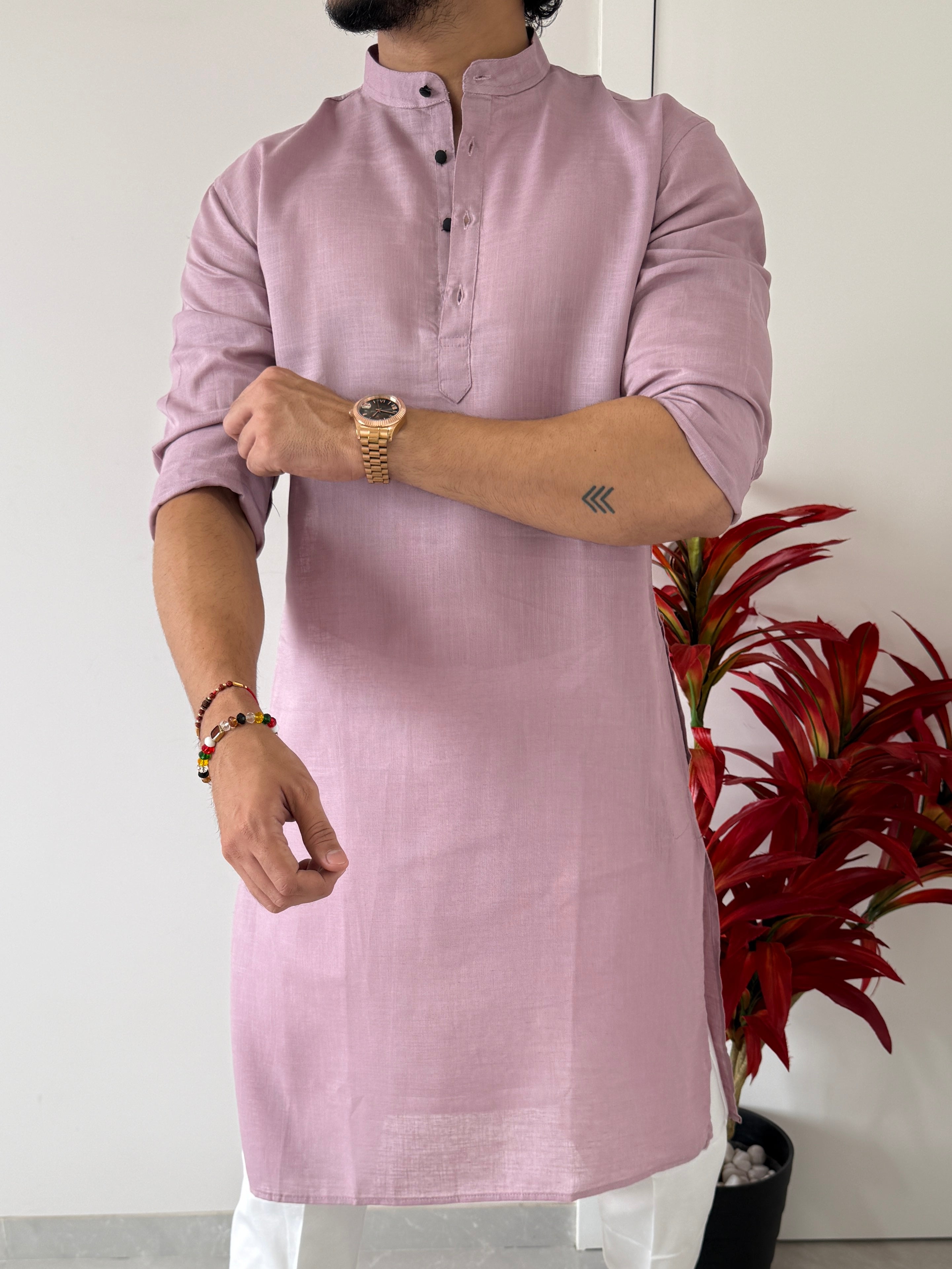 Linen  Dusty Rose Full Kurta
