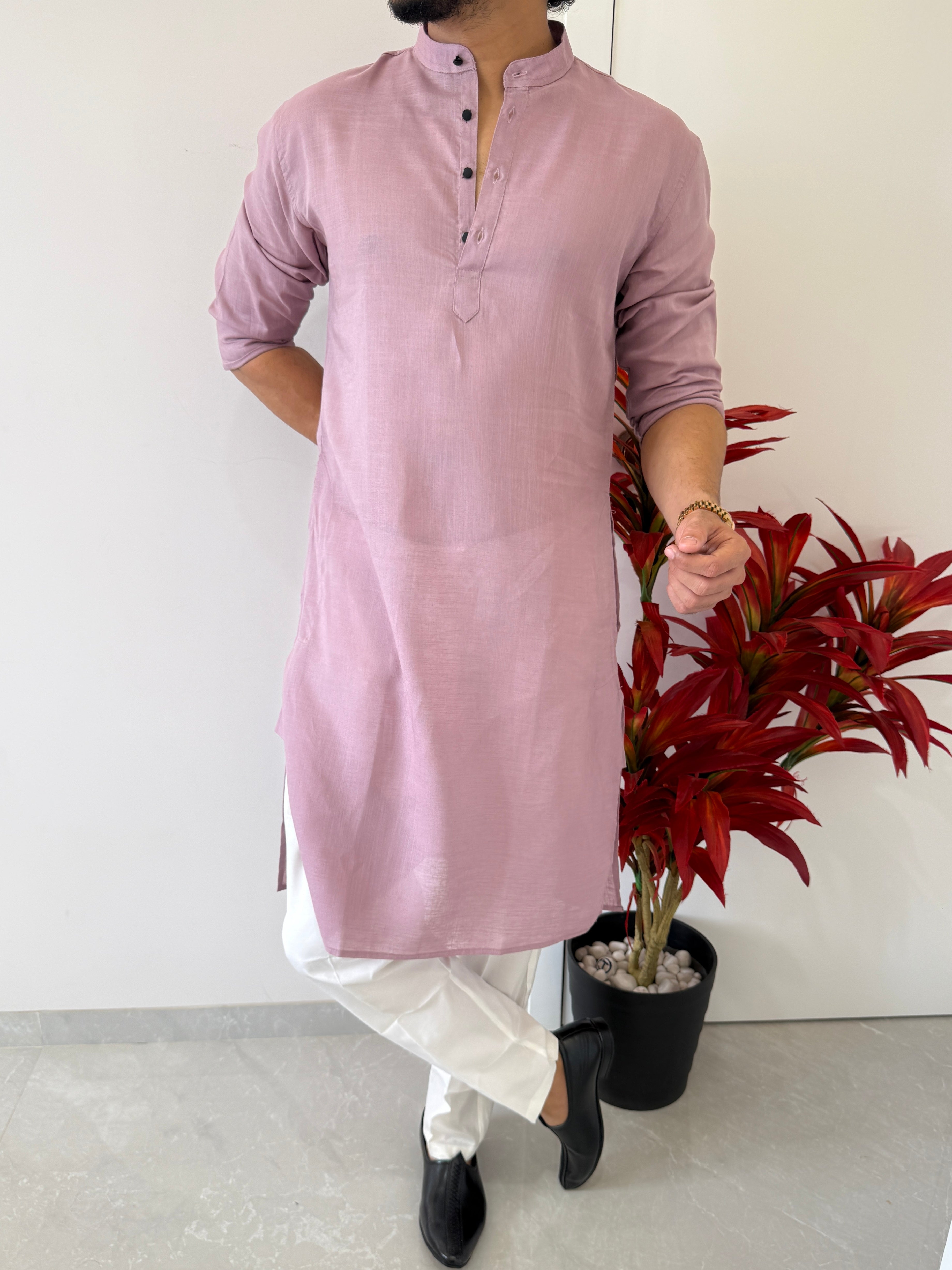 Linen  Dusty Rose Full Kurta