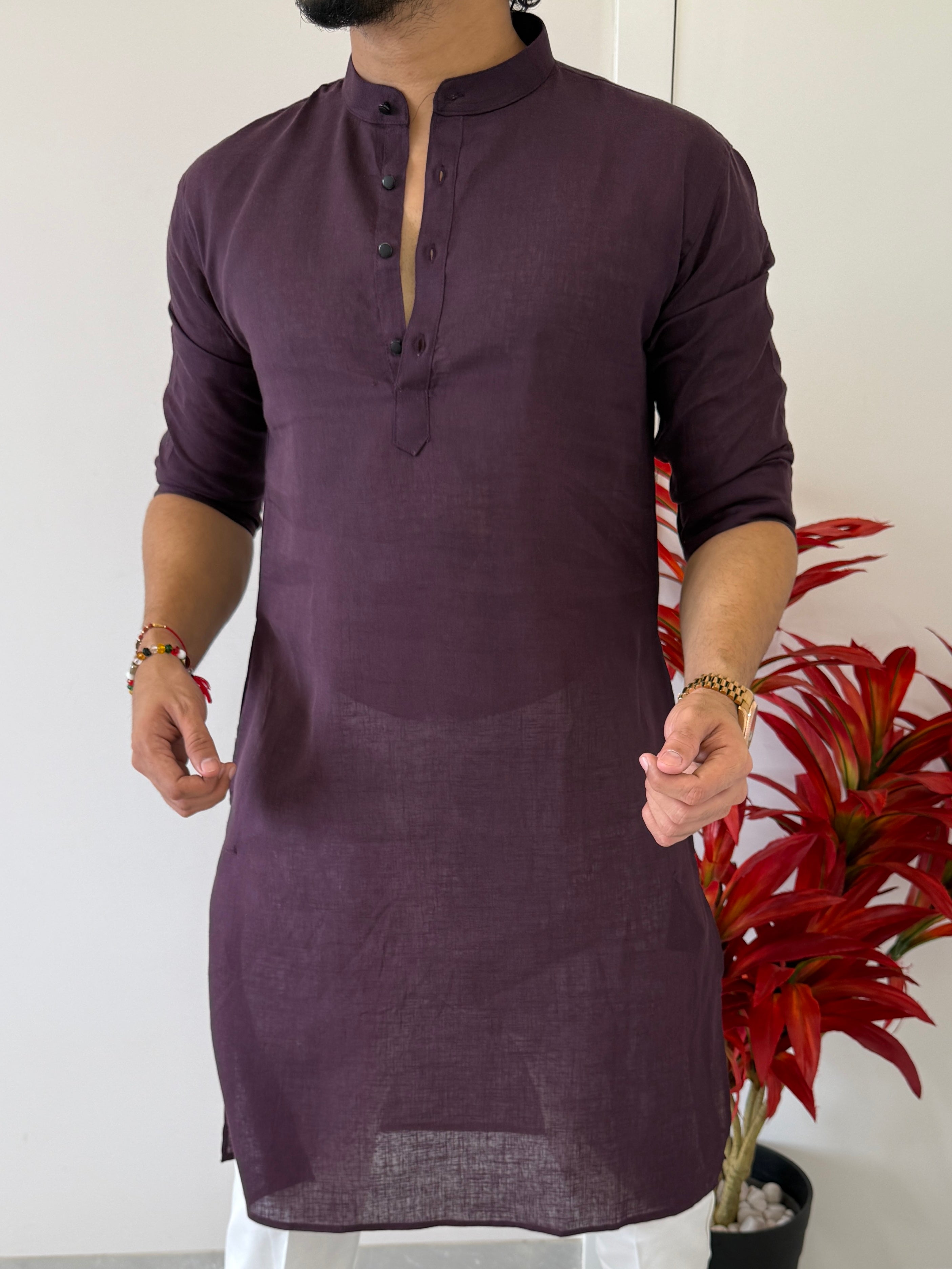 Linen Dark Purple Full Kurta