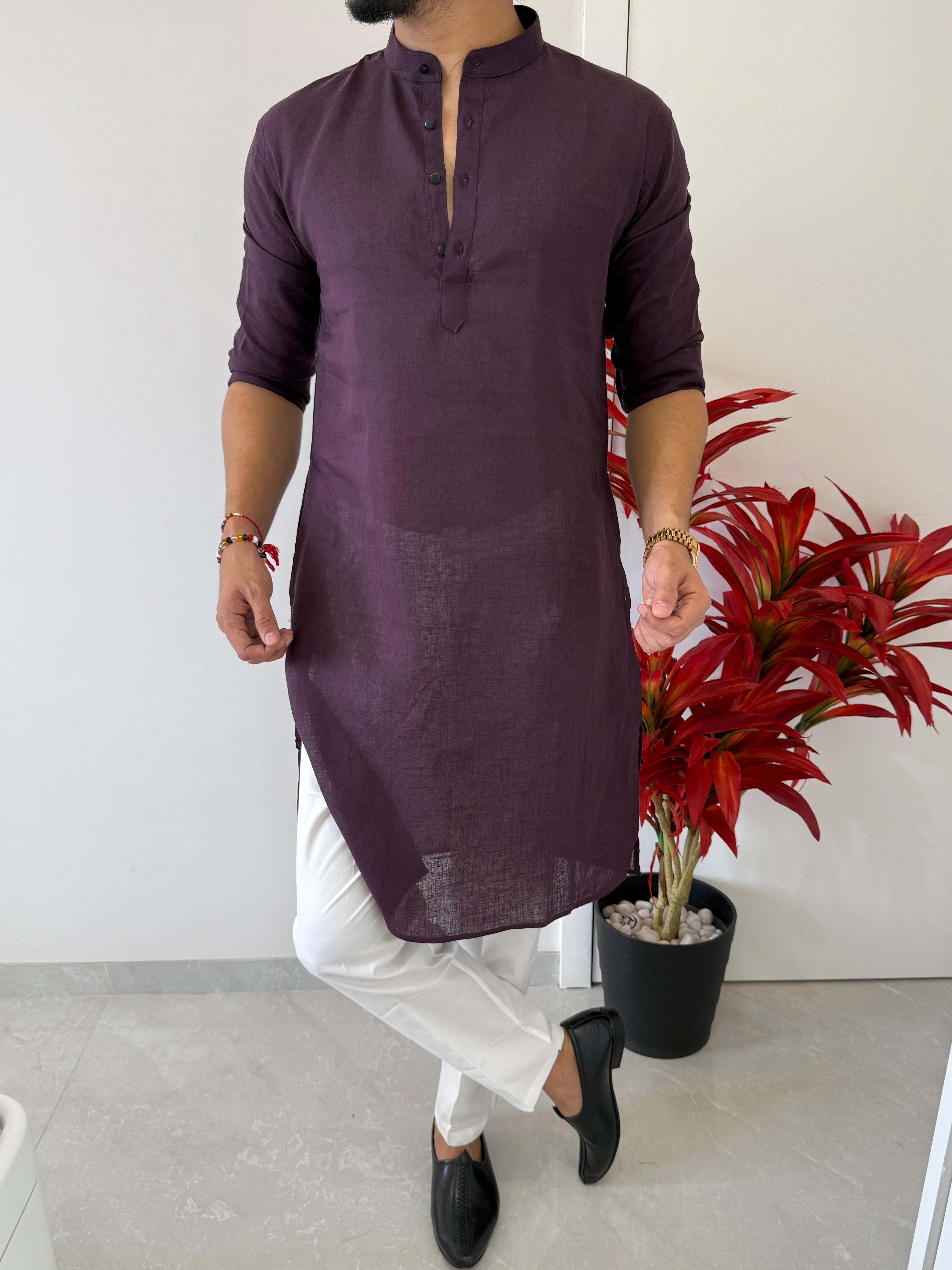 Linen Dark Purple Full Kurta