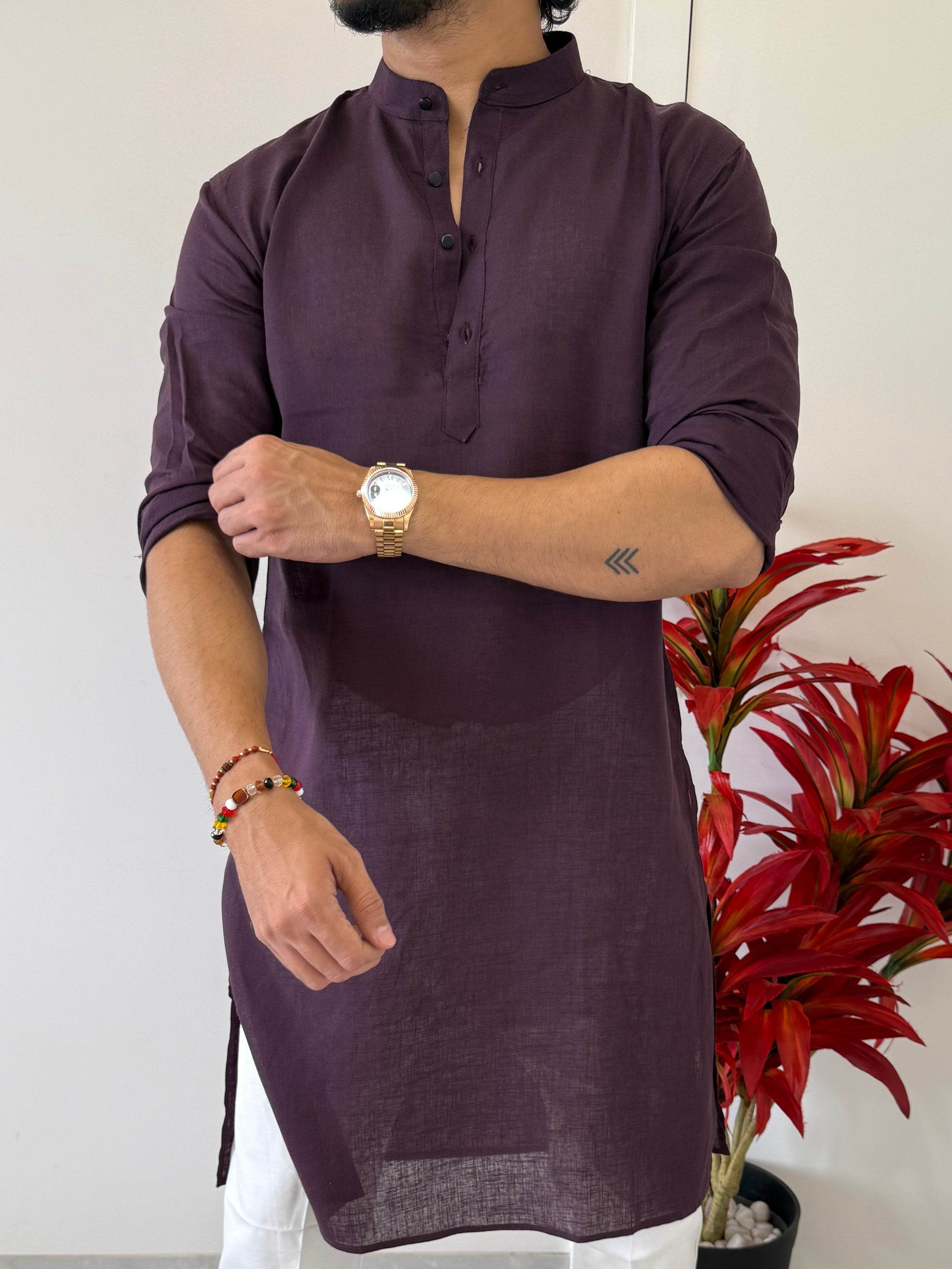 Linen Dark Purple Full Kurta