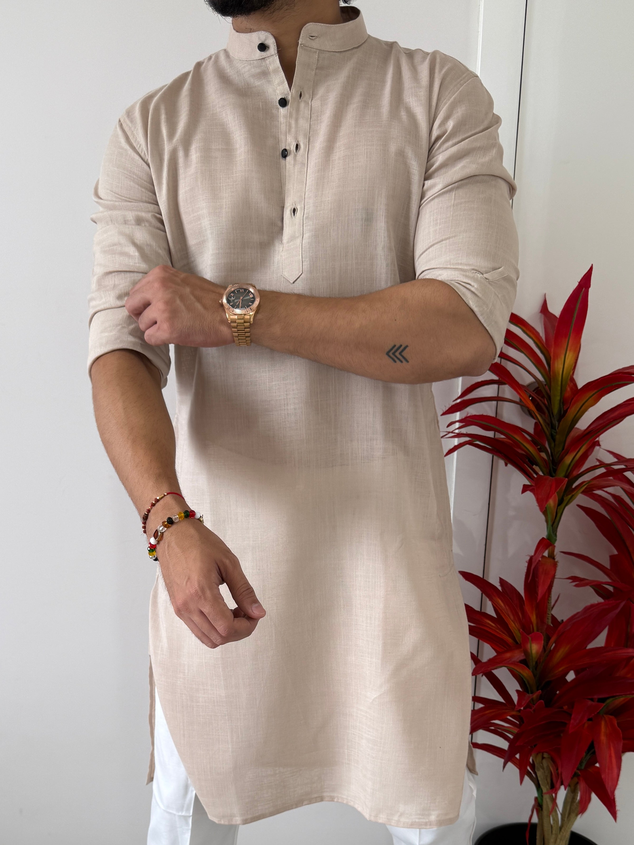 Linen Biege Full Kurta