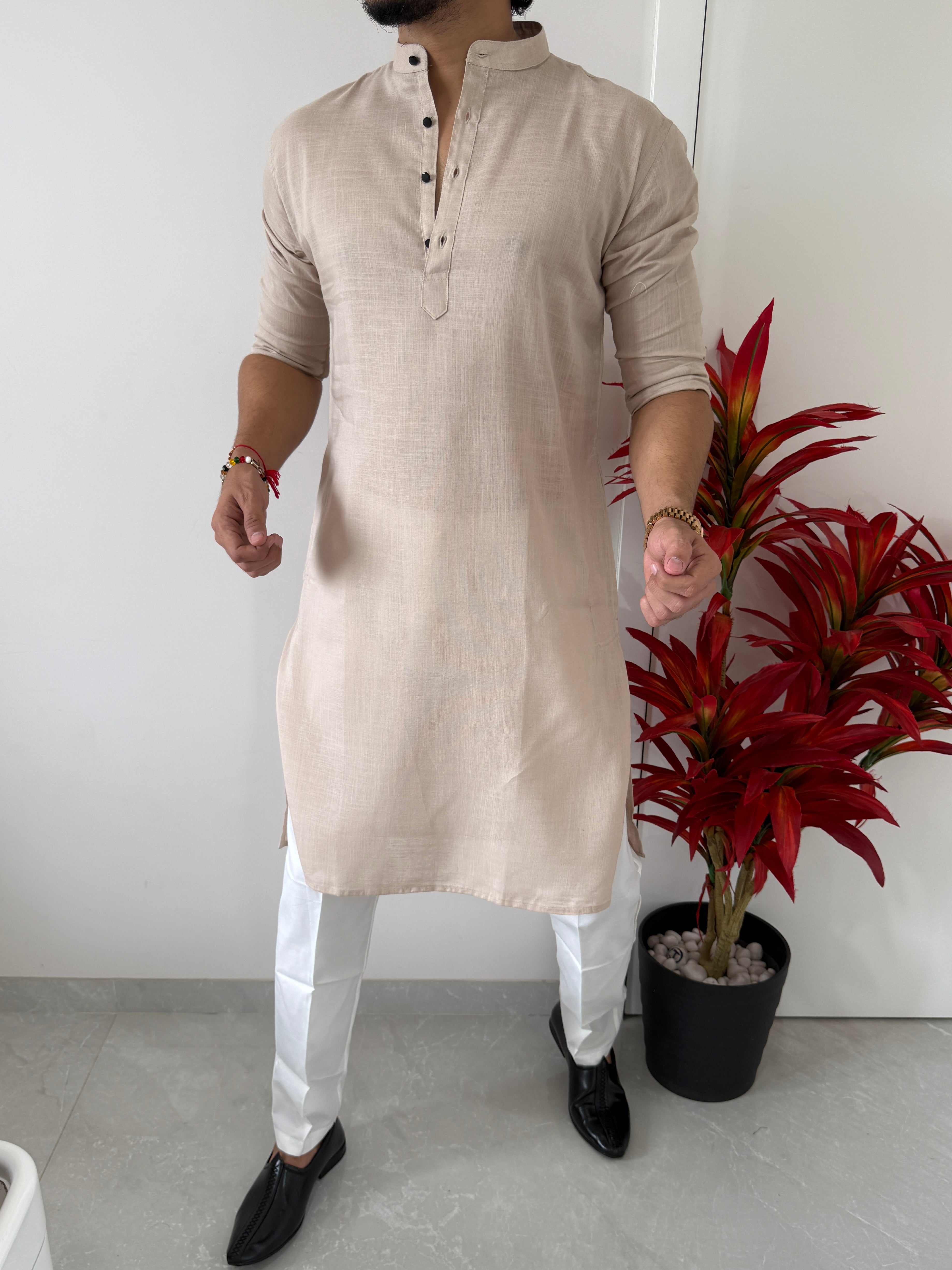 Linen Biege Full Kurta