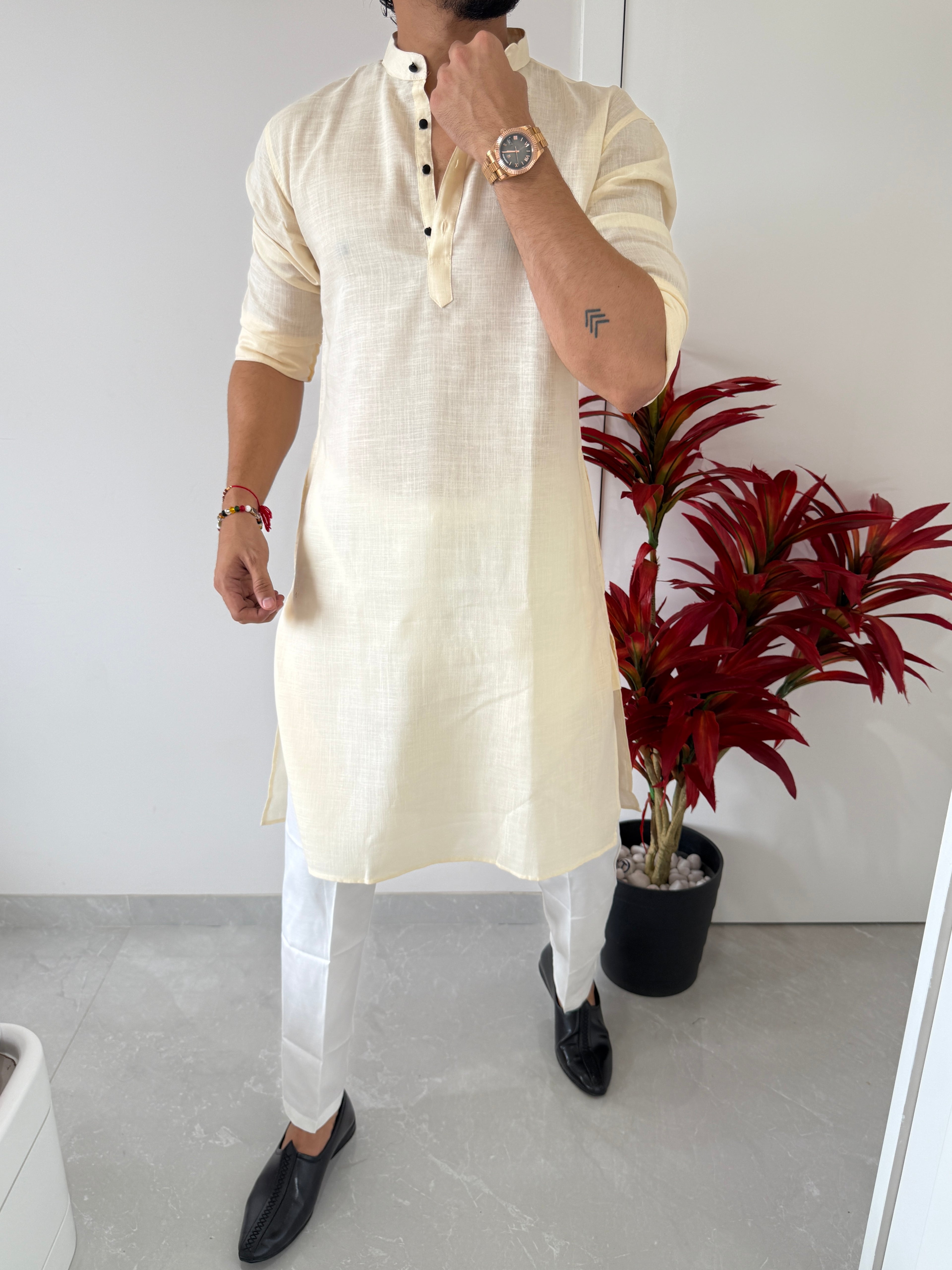 Linen Butter yellow Full Kurta