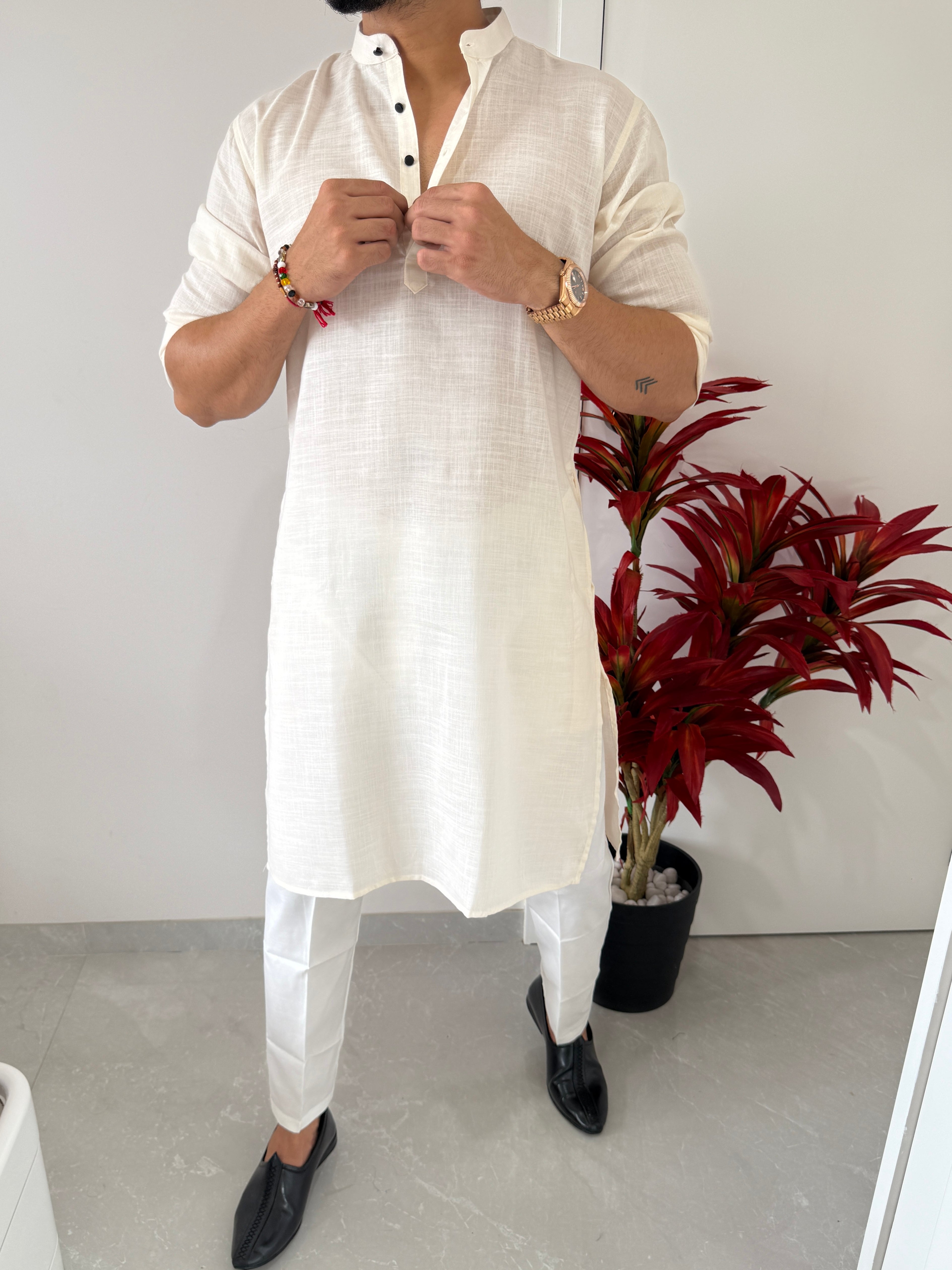 Linen Off White Full Kurta
