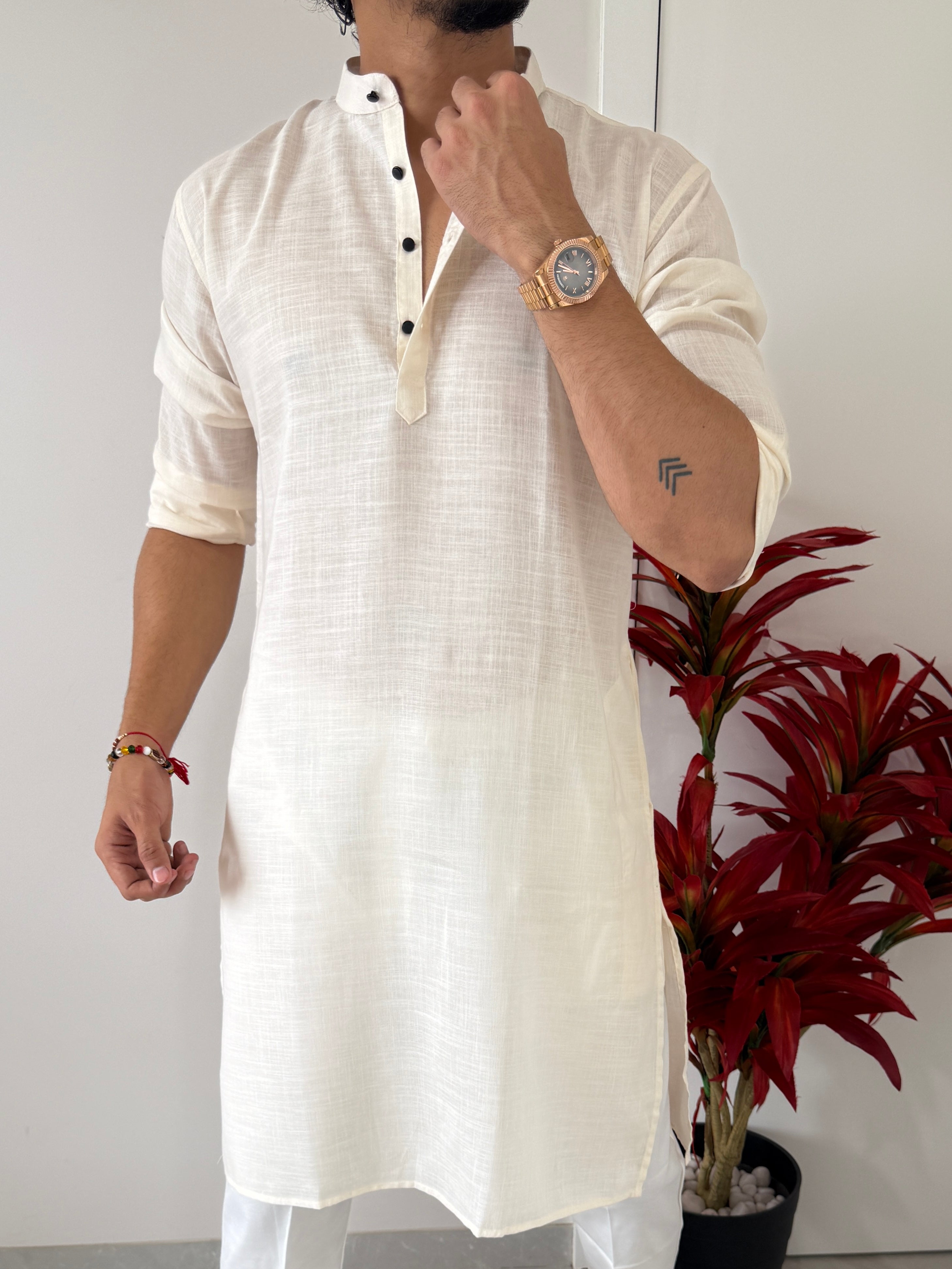 Linen Off White Full Kurta