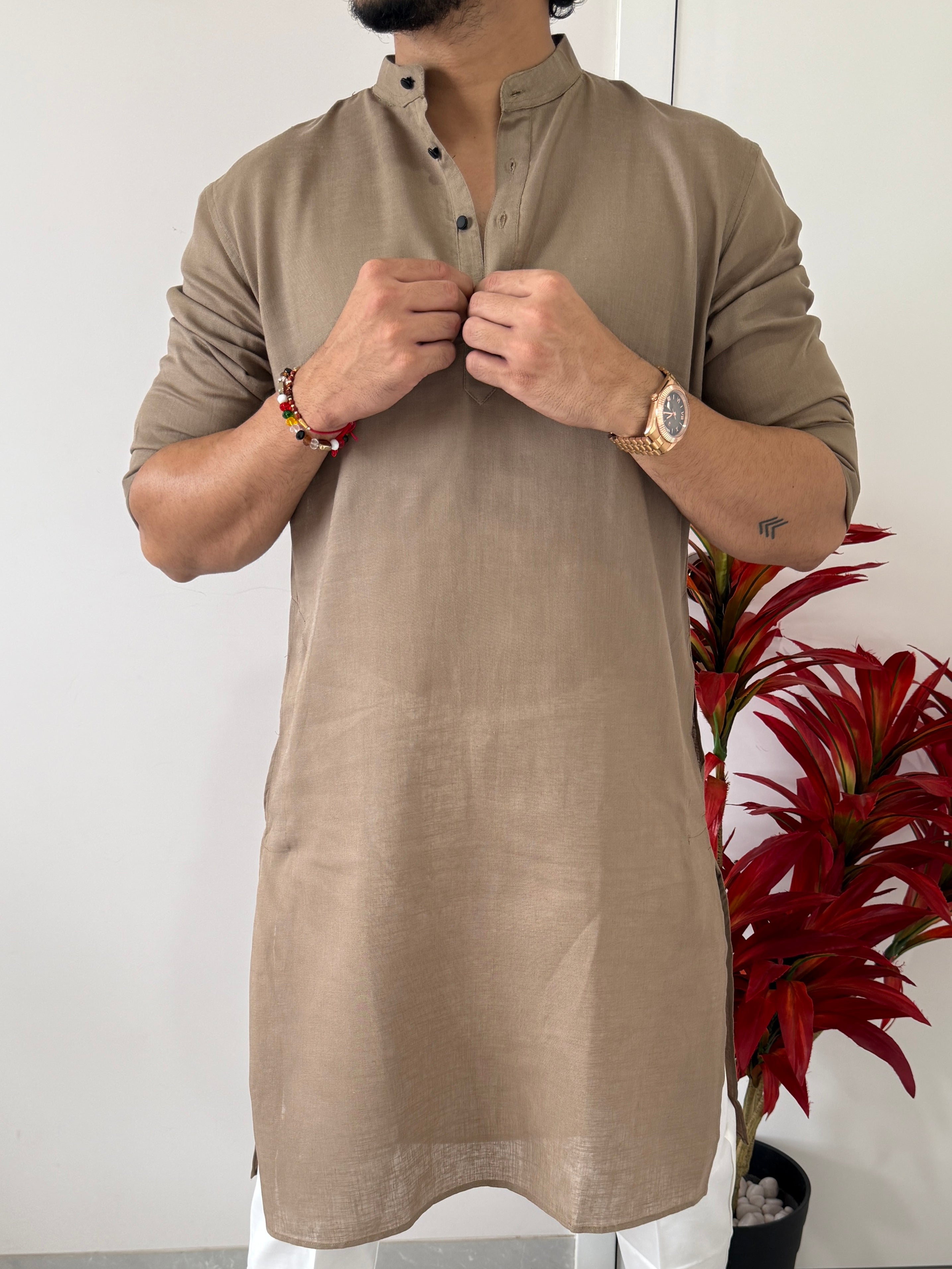 Linen Brown Full Kurta