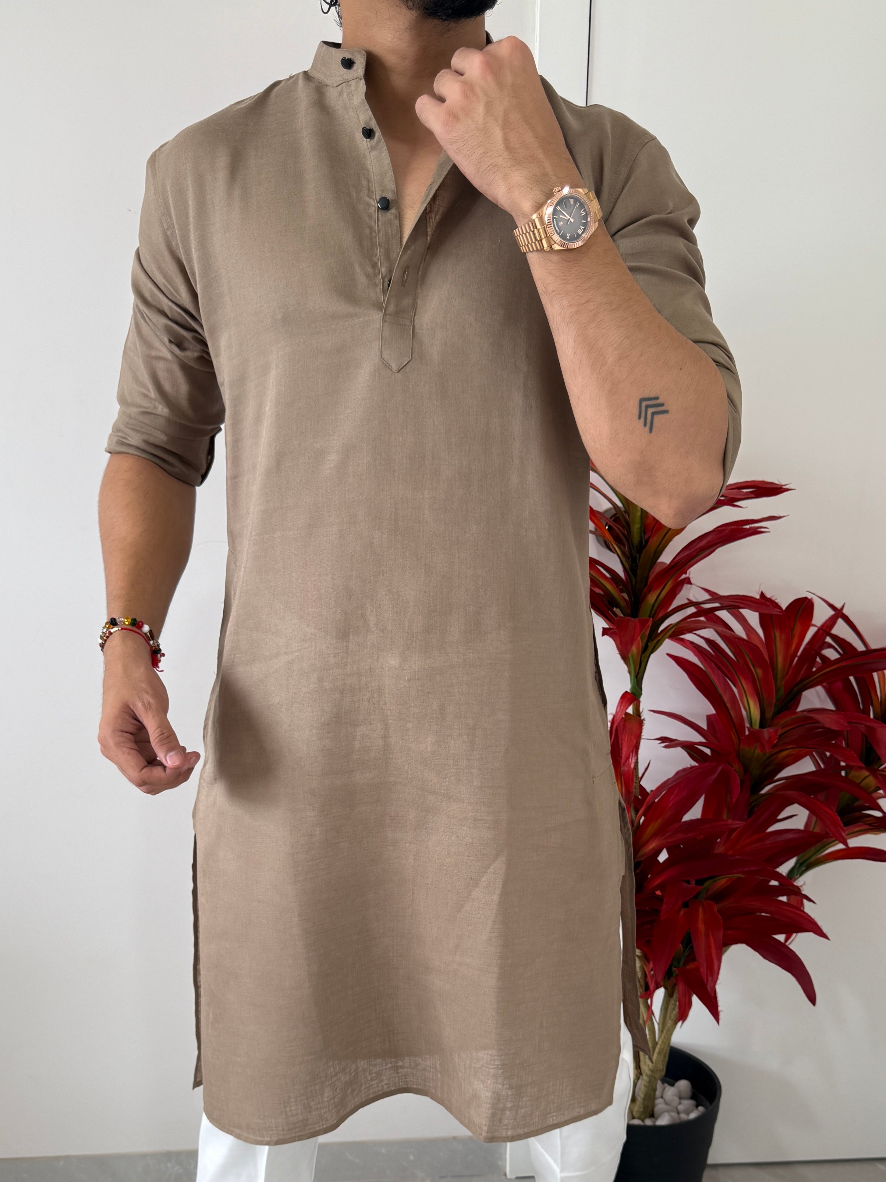 Linen Brown Full Kurta