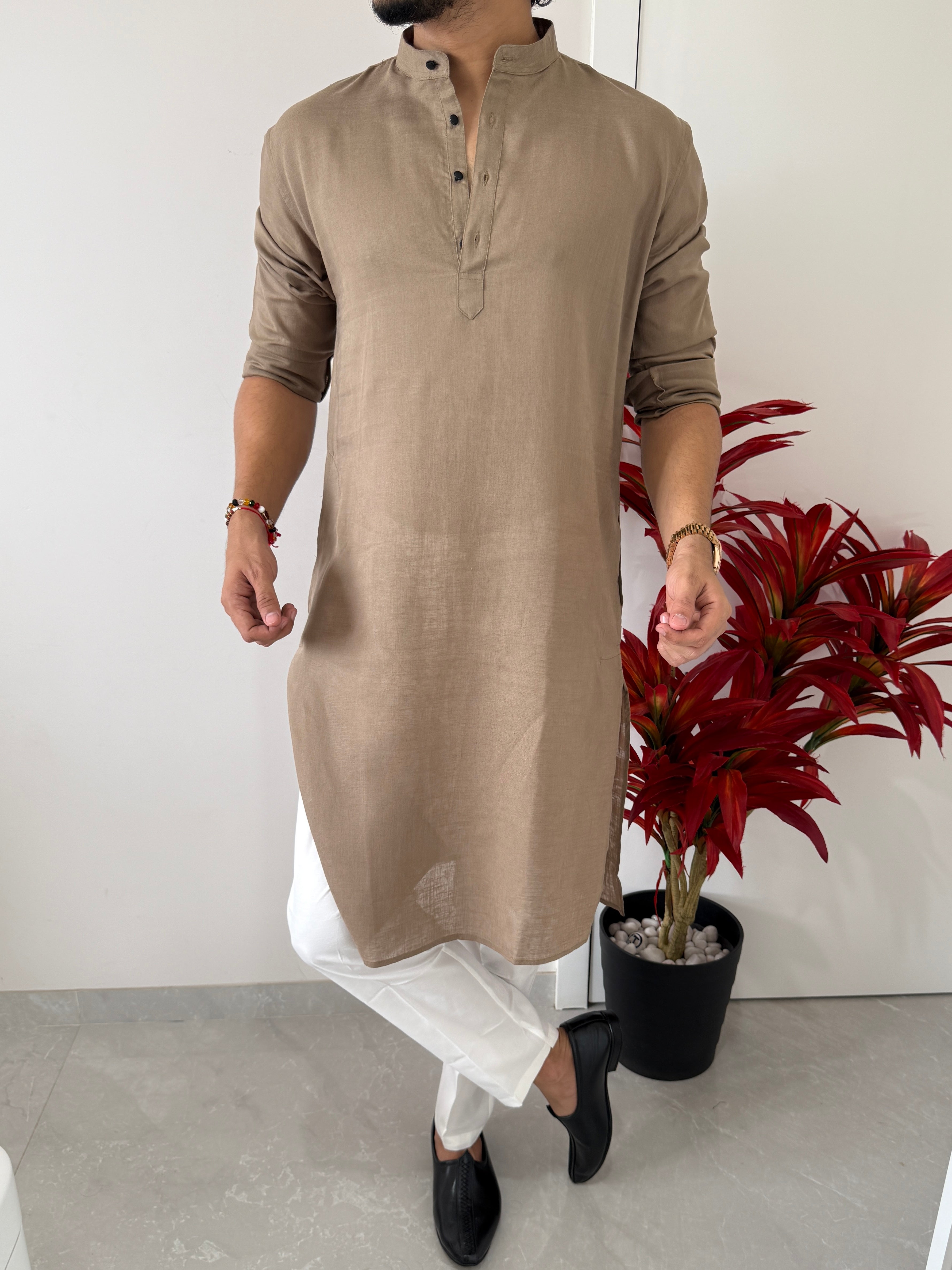 Linen Brown Full Kurta