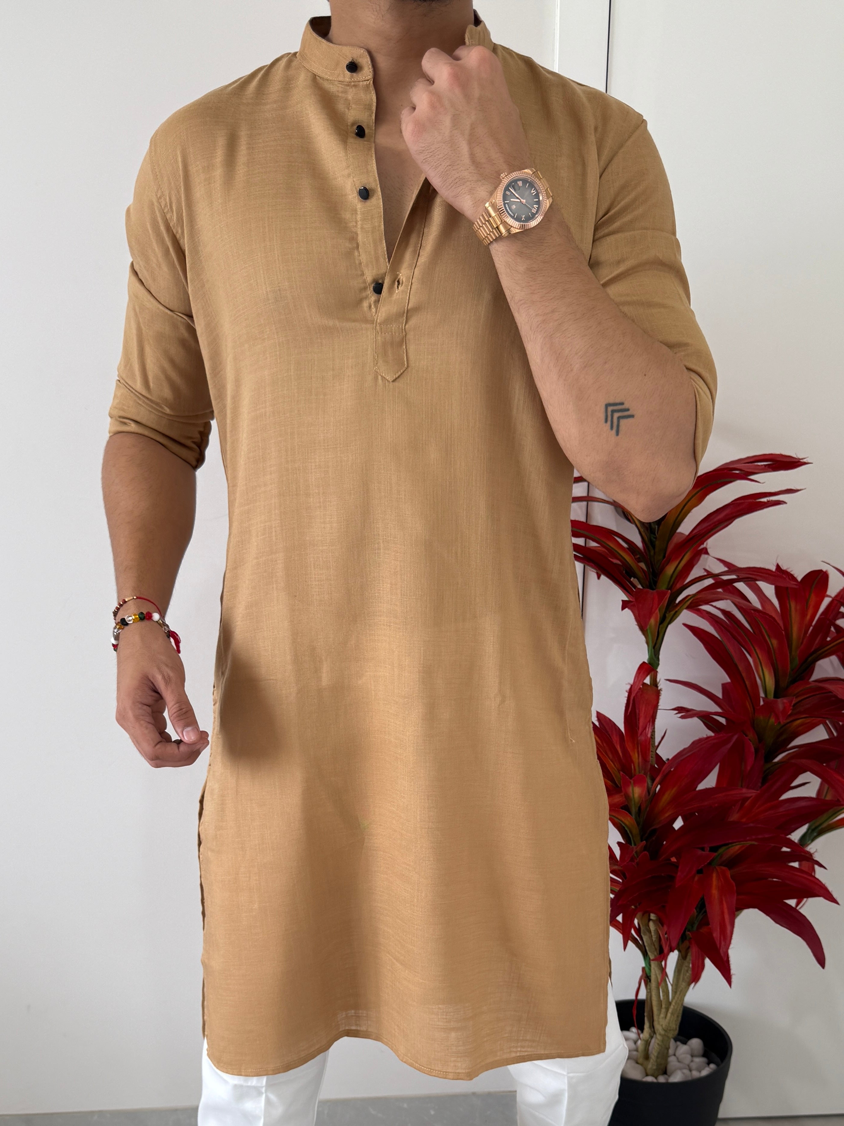 Linen Mustard Full Kurta