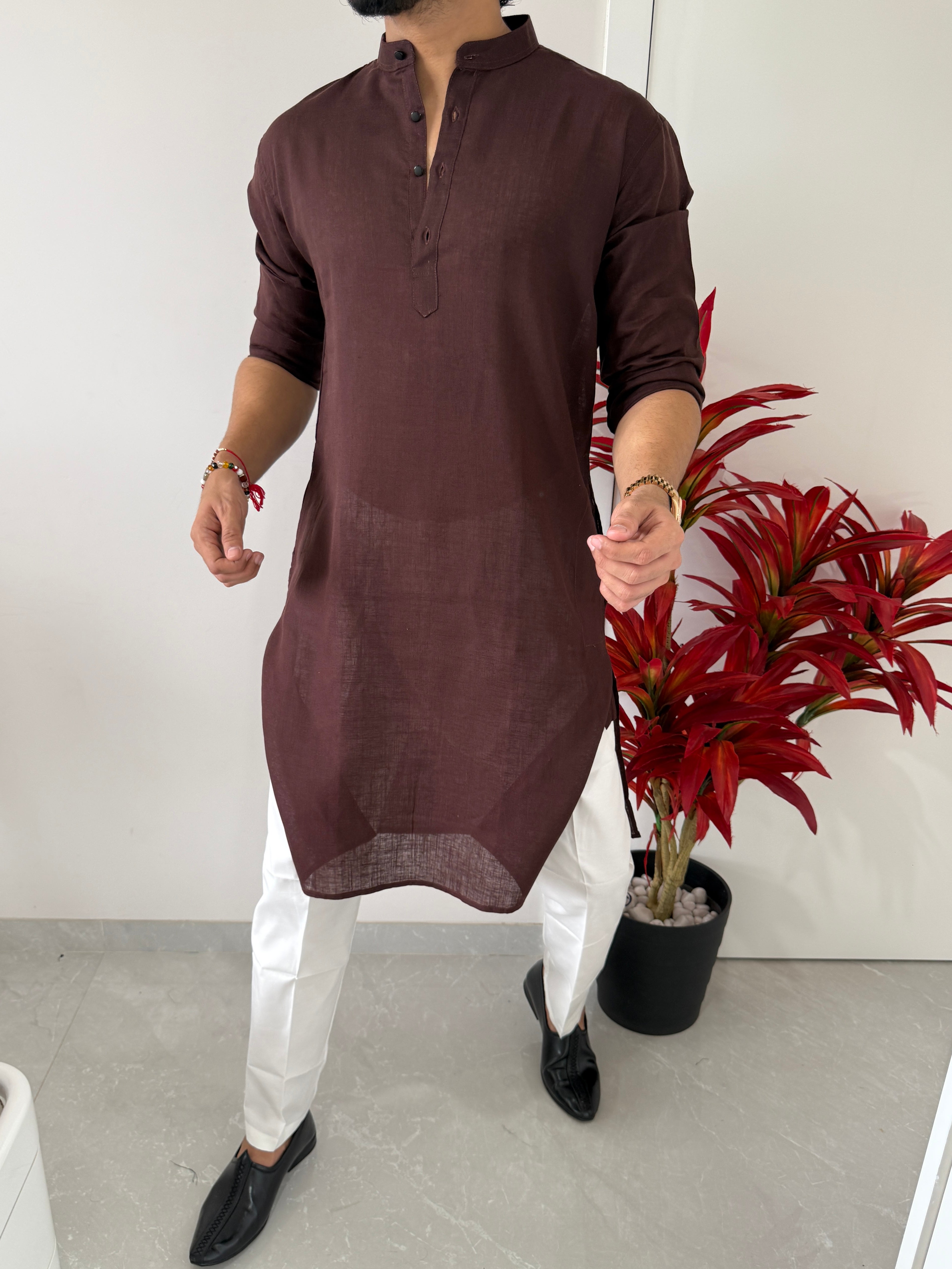 Linen  Coffee Full Kurta