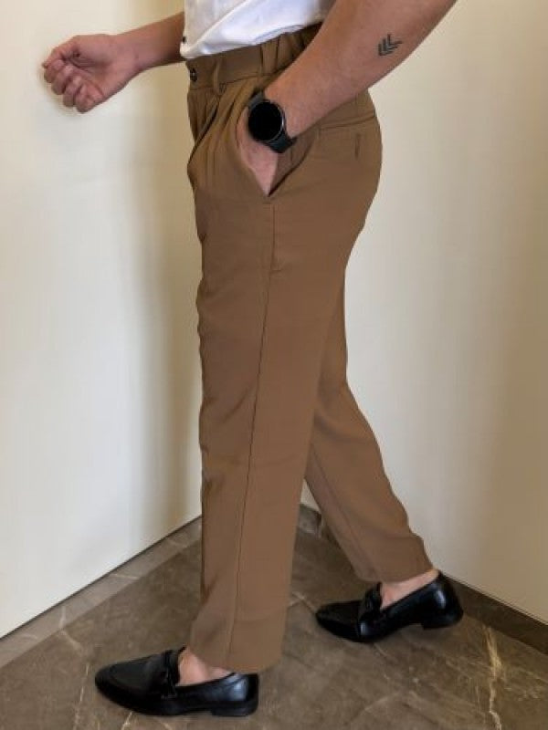 Adjustable Pleated Straight Fit Camel Trouser