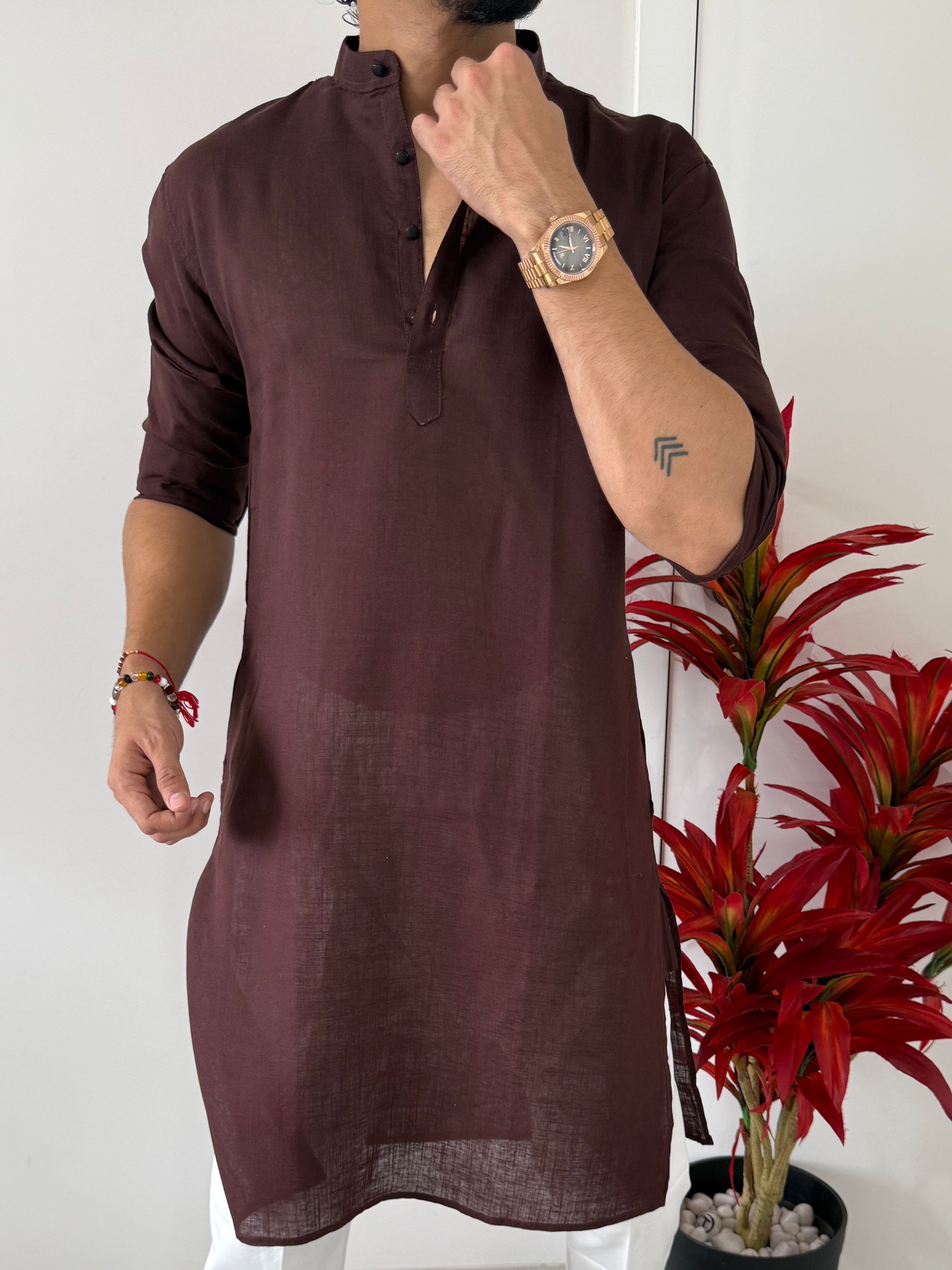Linen  Coffee Full Kurta