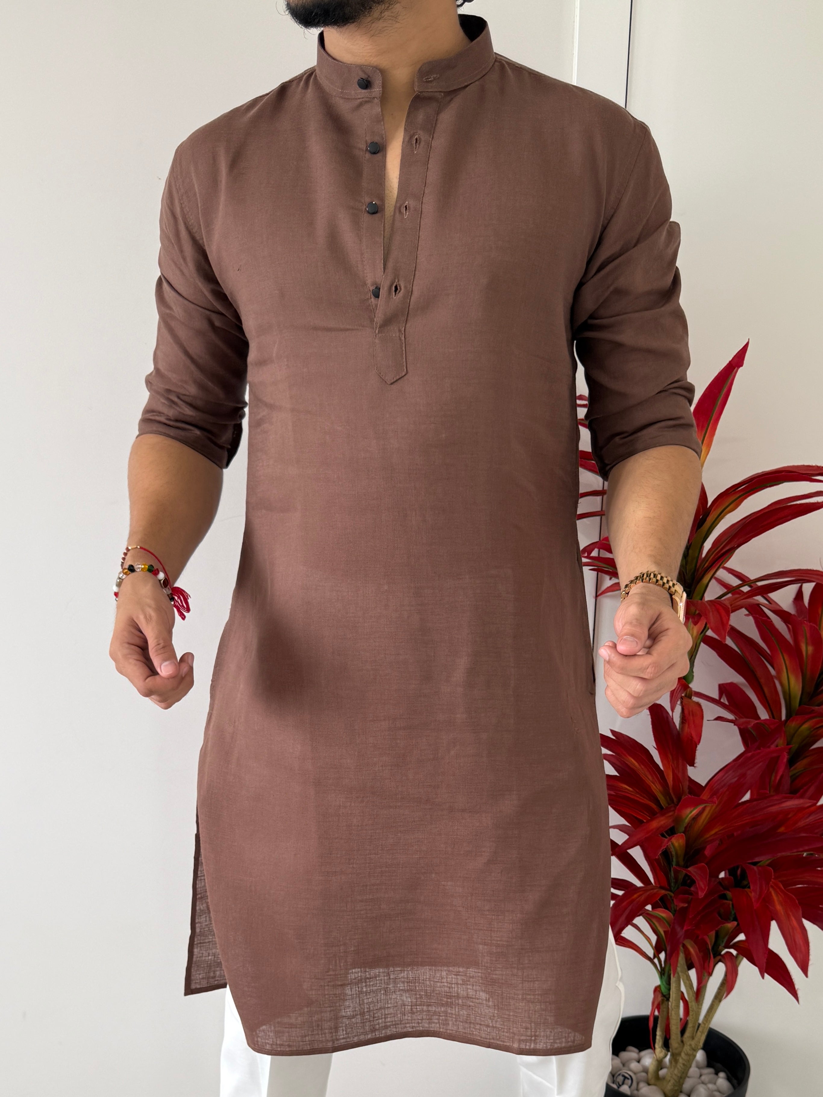 Linen  Brown 1 Full Kurta