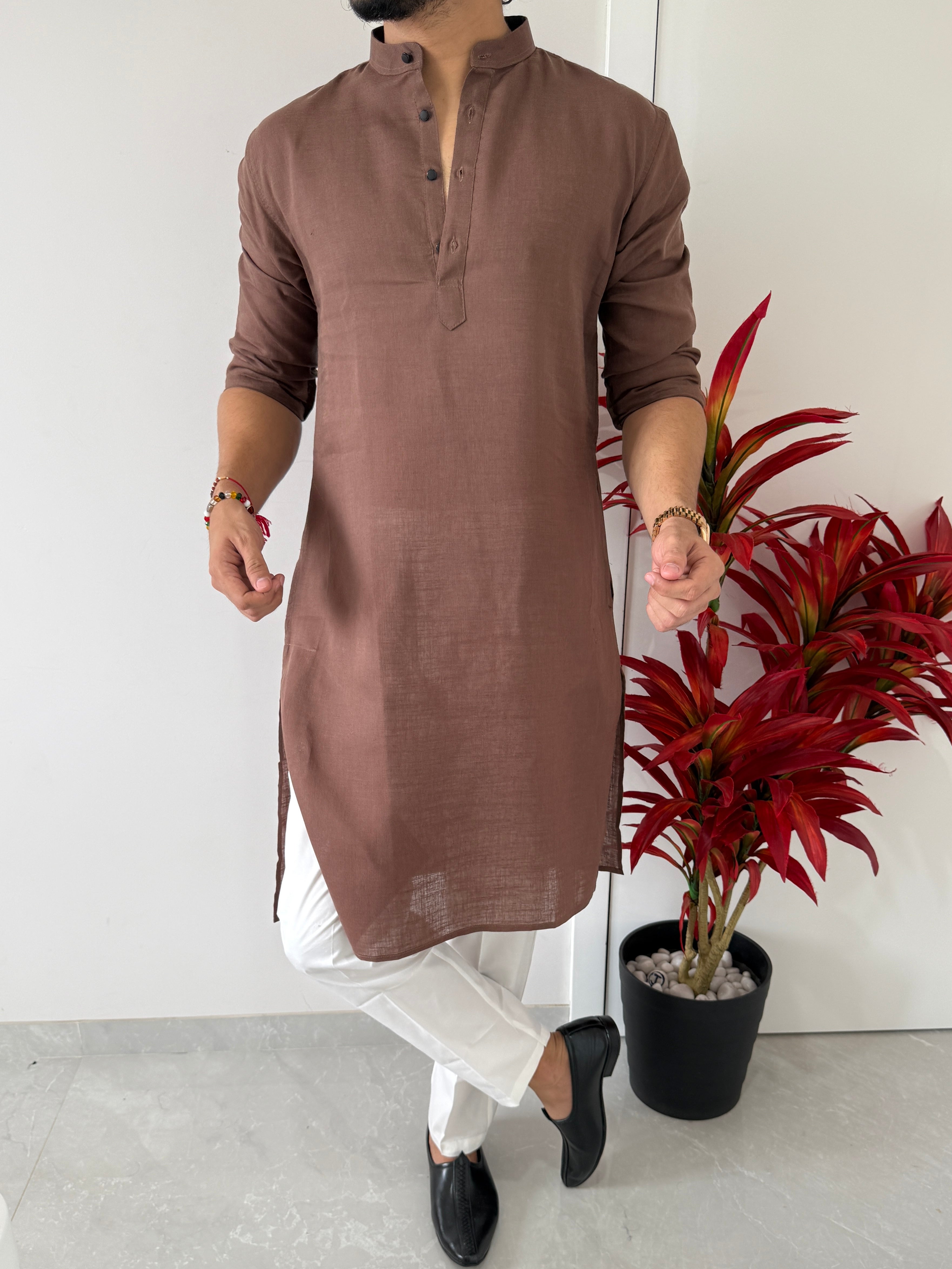 Linen  Brown 1 Full Kurta