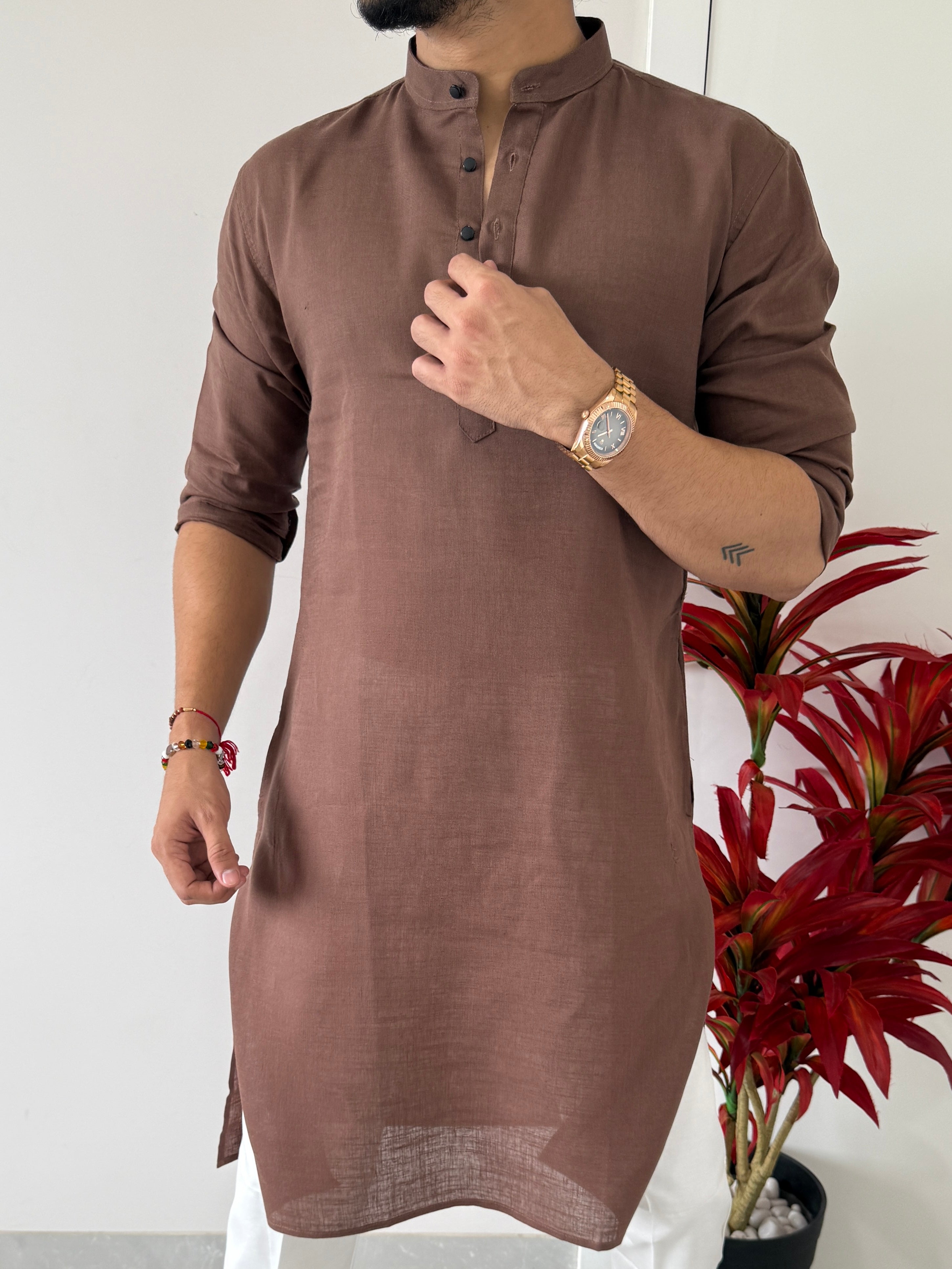 Linen  Brown 1 Full Kurta
