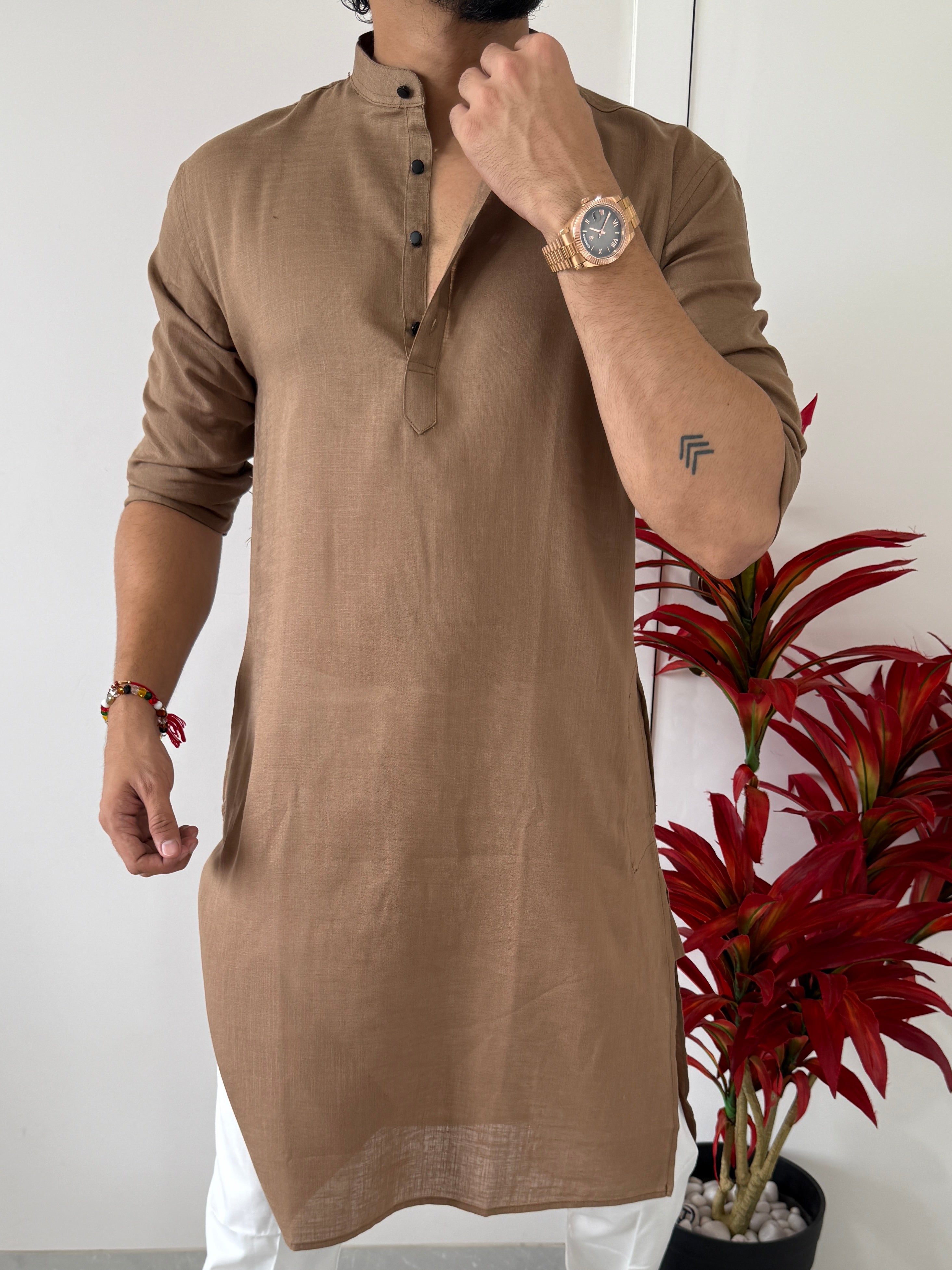Linen  Khakee Full Kurta