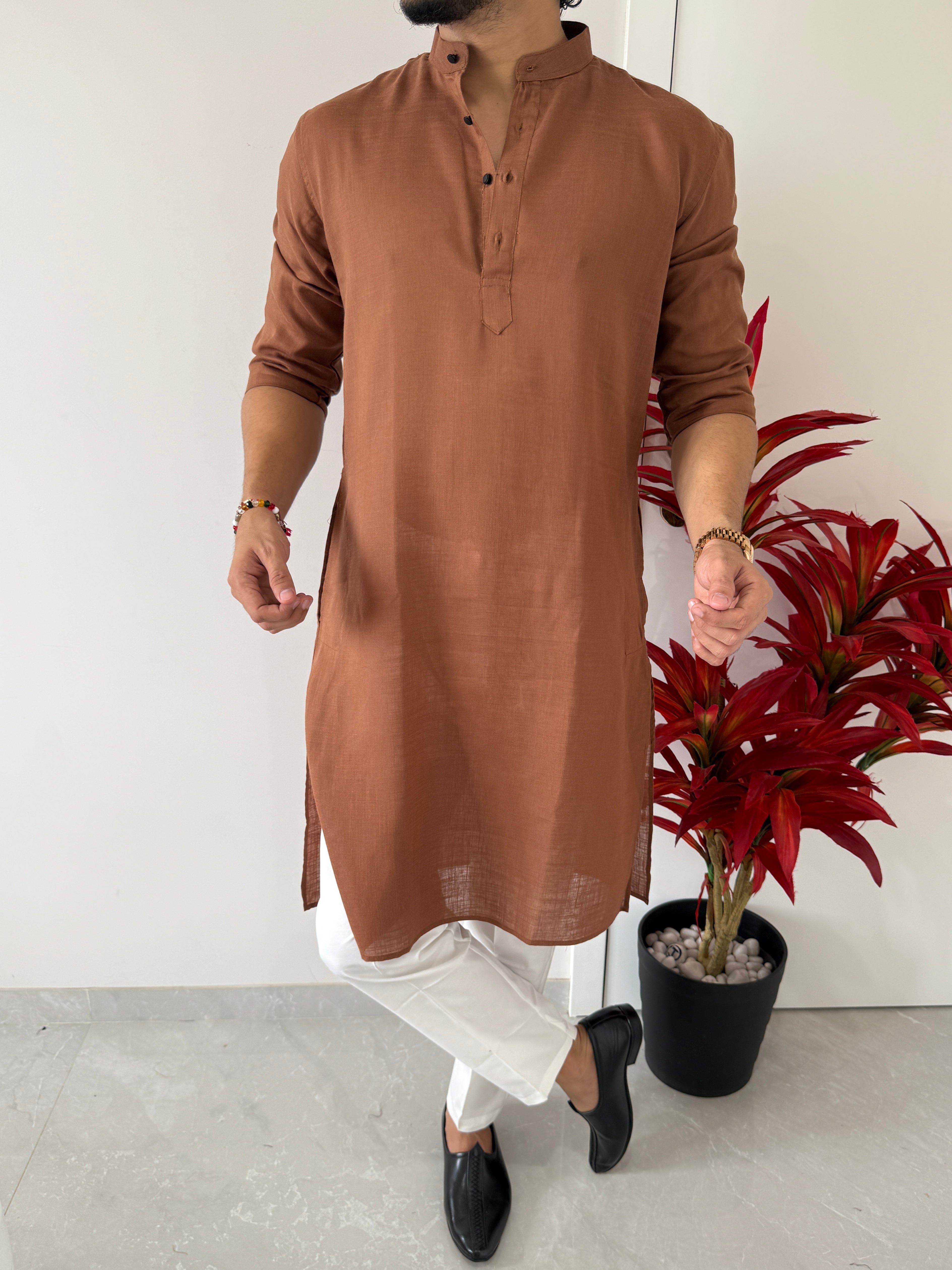 Linen  Brown 2 Full Kurta