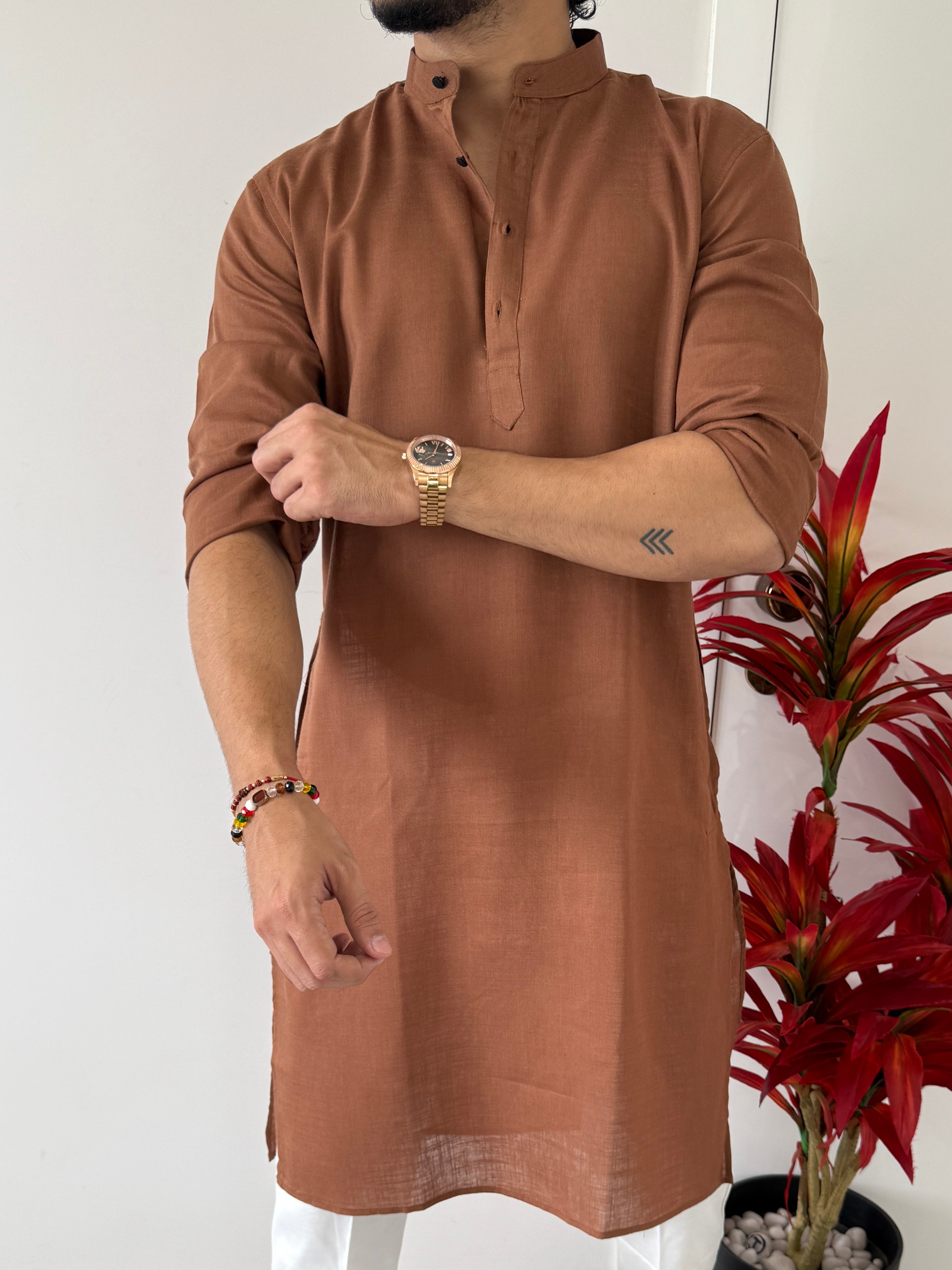 Linen  Brown 2 Full Kurta