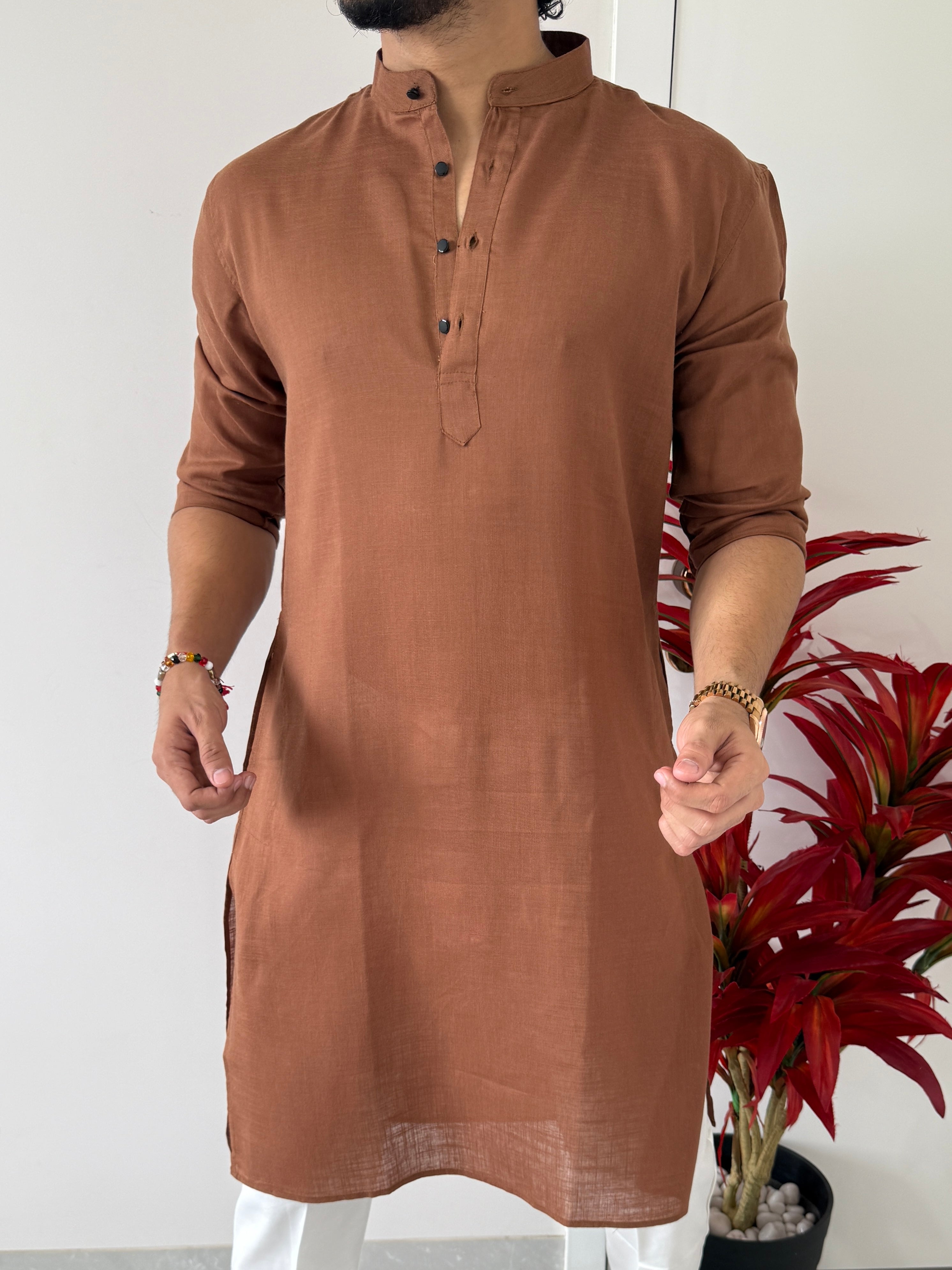 Linen  Brown 2 Full Kurta