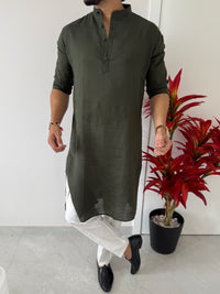 Linen  Olive Full Kurta
