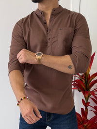 Linen Brown 1 Short Kurta