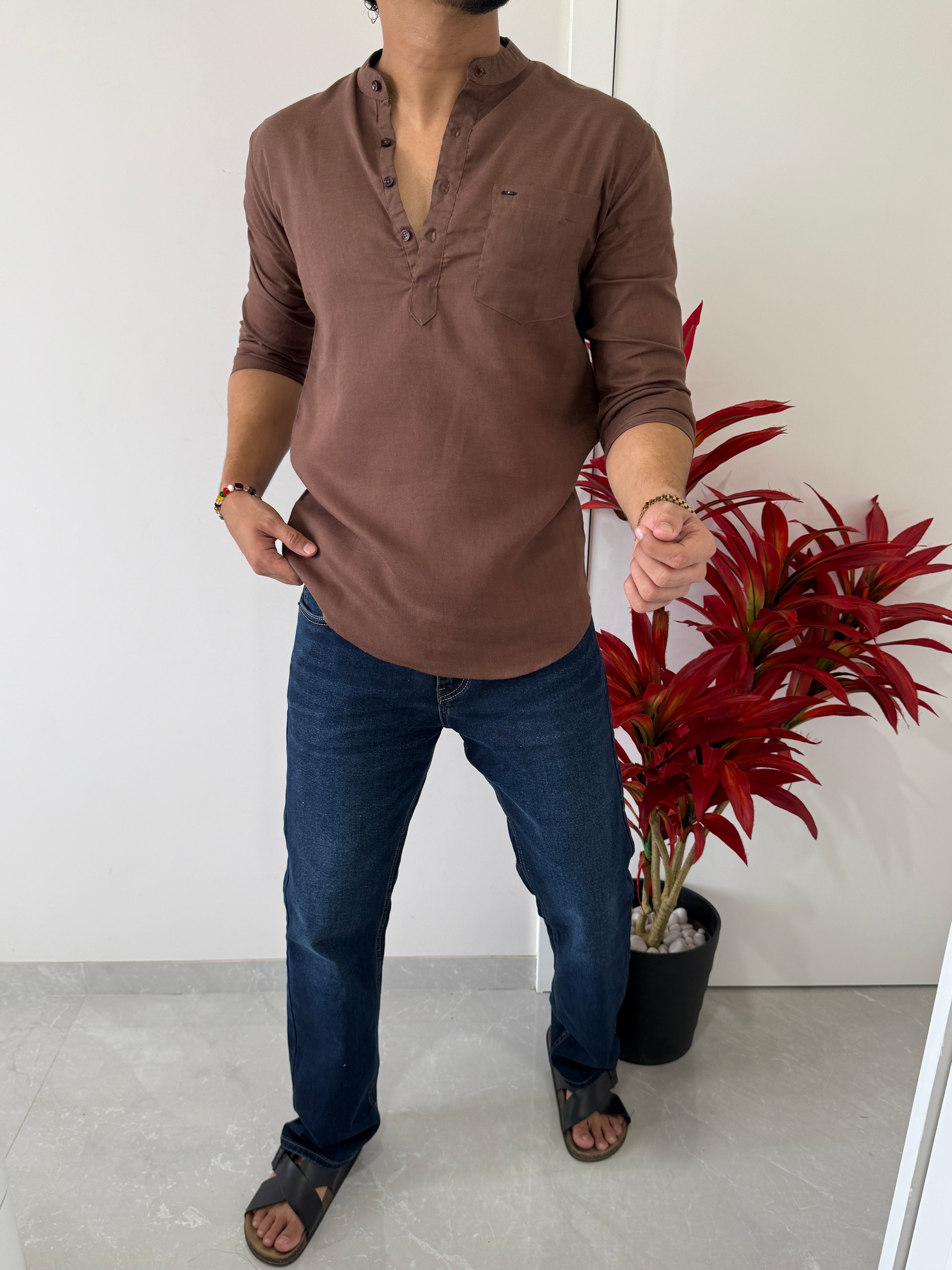 Linen Brown 1 Short Kurta