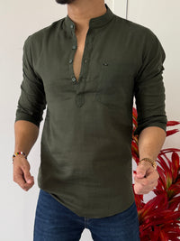 Linen Olive Short Kurta