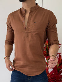 Linen Brown 2 Short Kurta