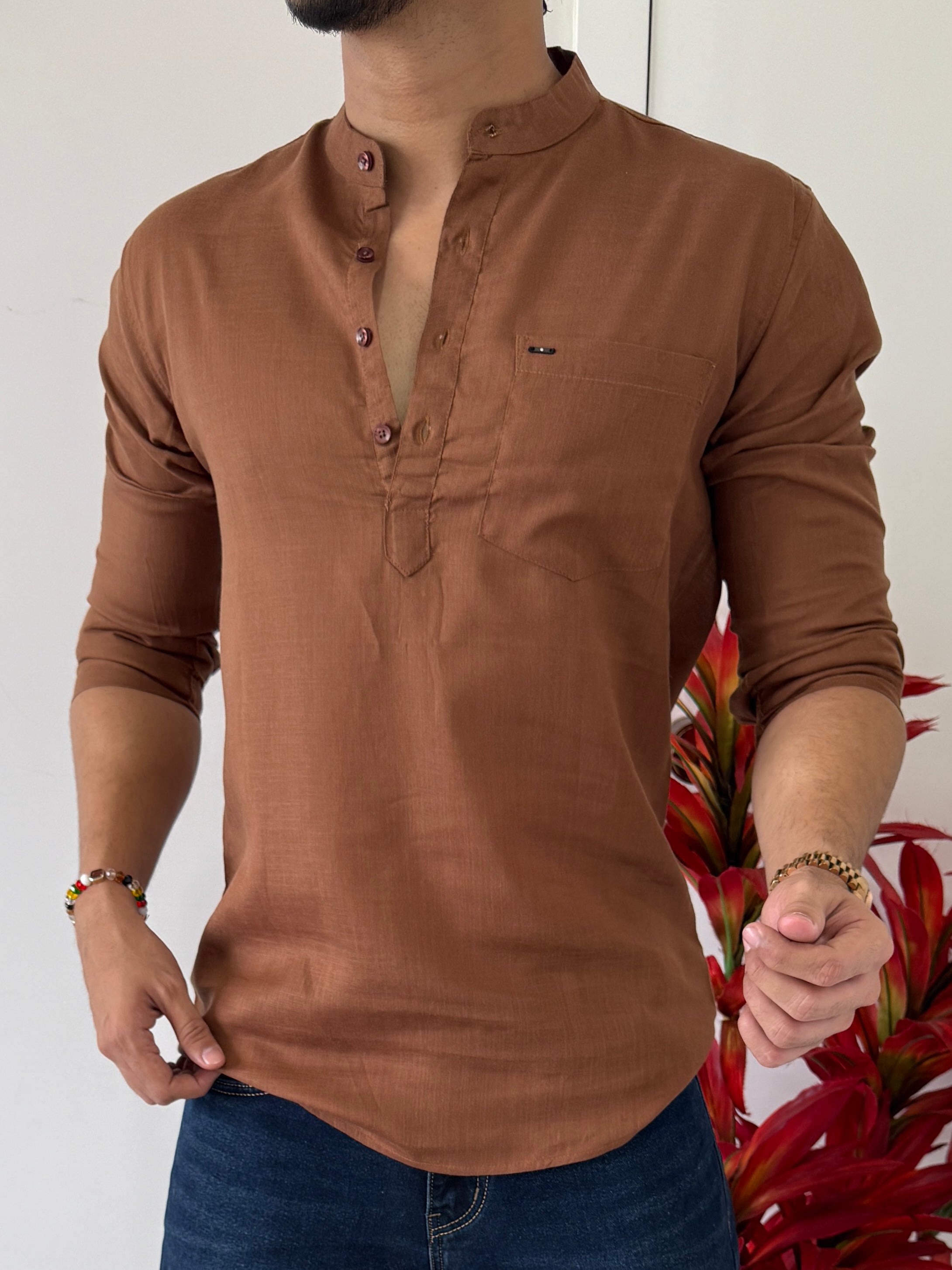 Linen Brown 2 Short Kurta