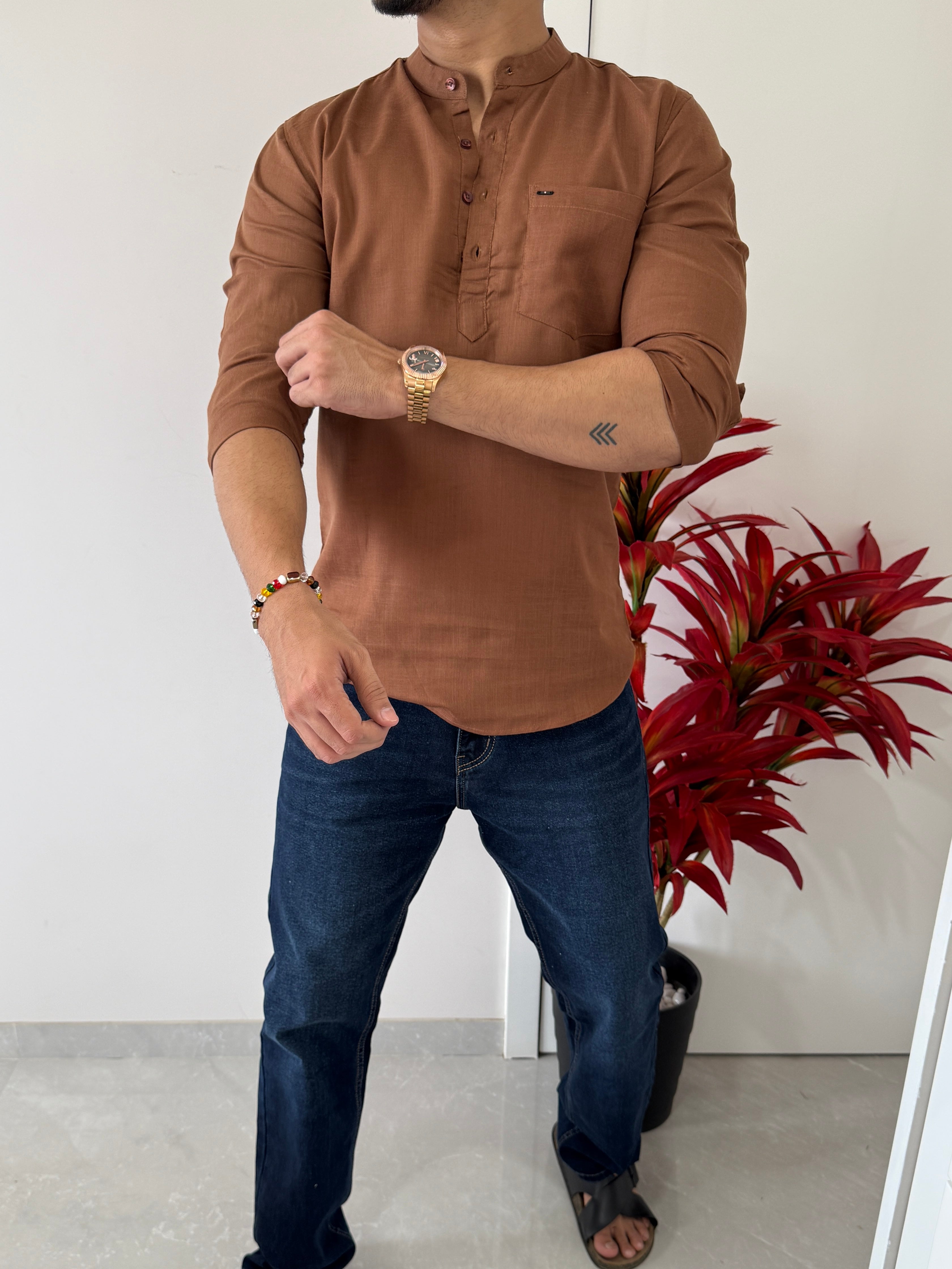 Linen Brown 2 Short Kurta