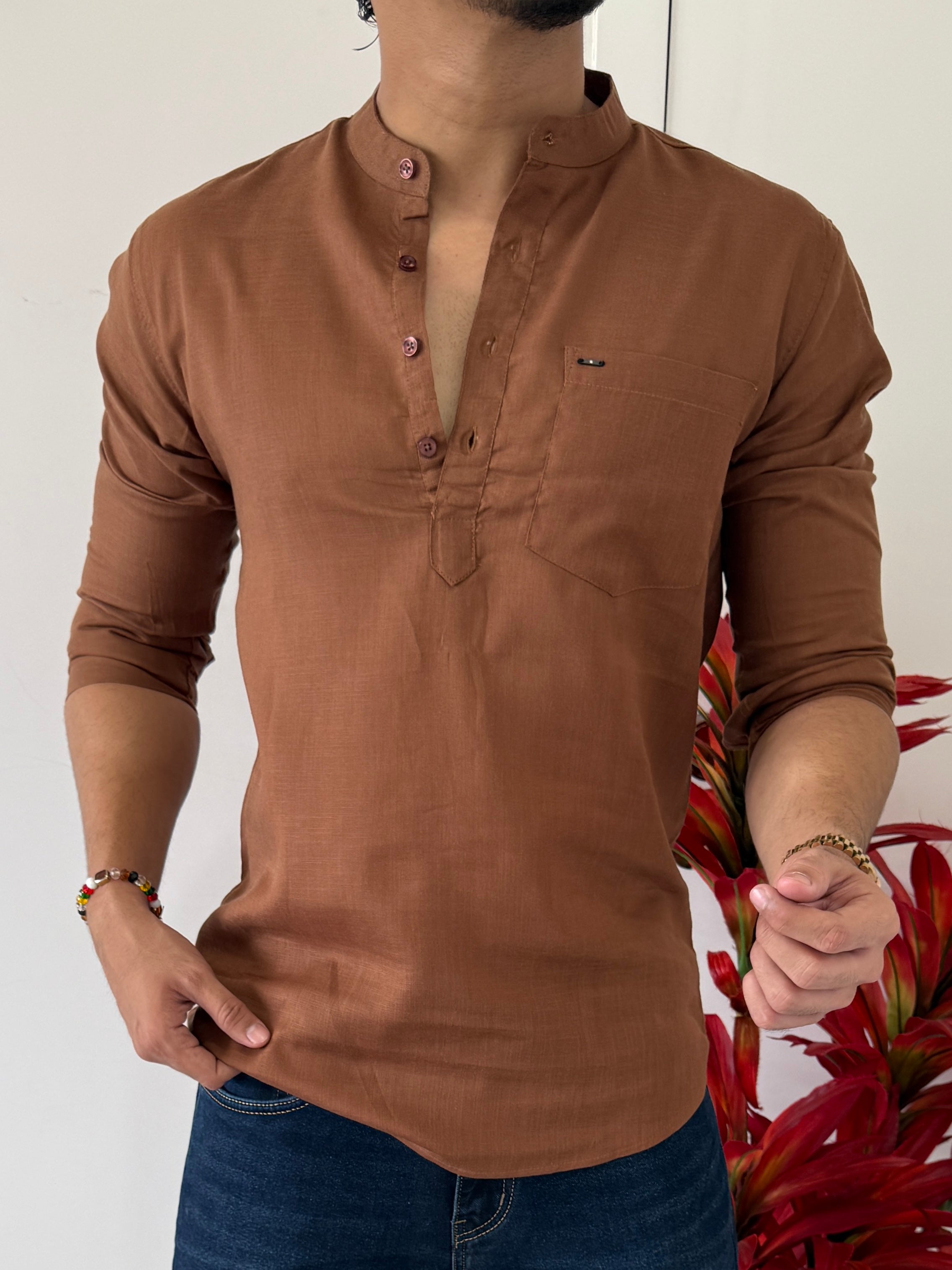 Linen Brown 2 Short Kurta
