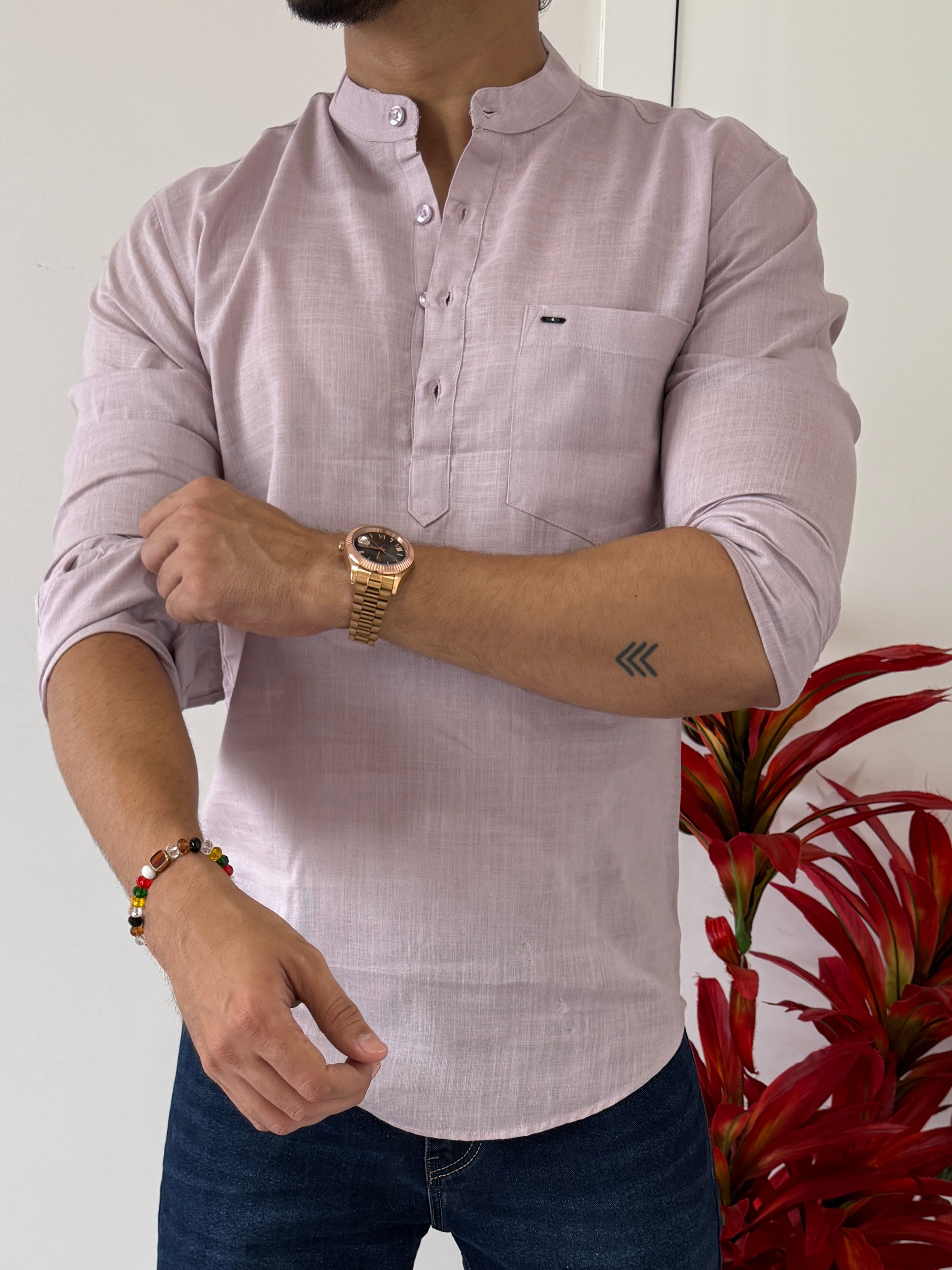 Linen Light Purple Short Kurta