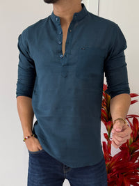 Linen Blue Short Kurta