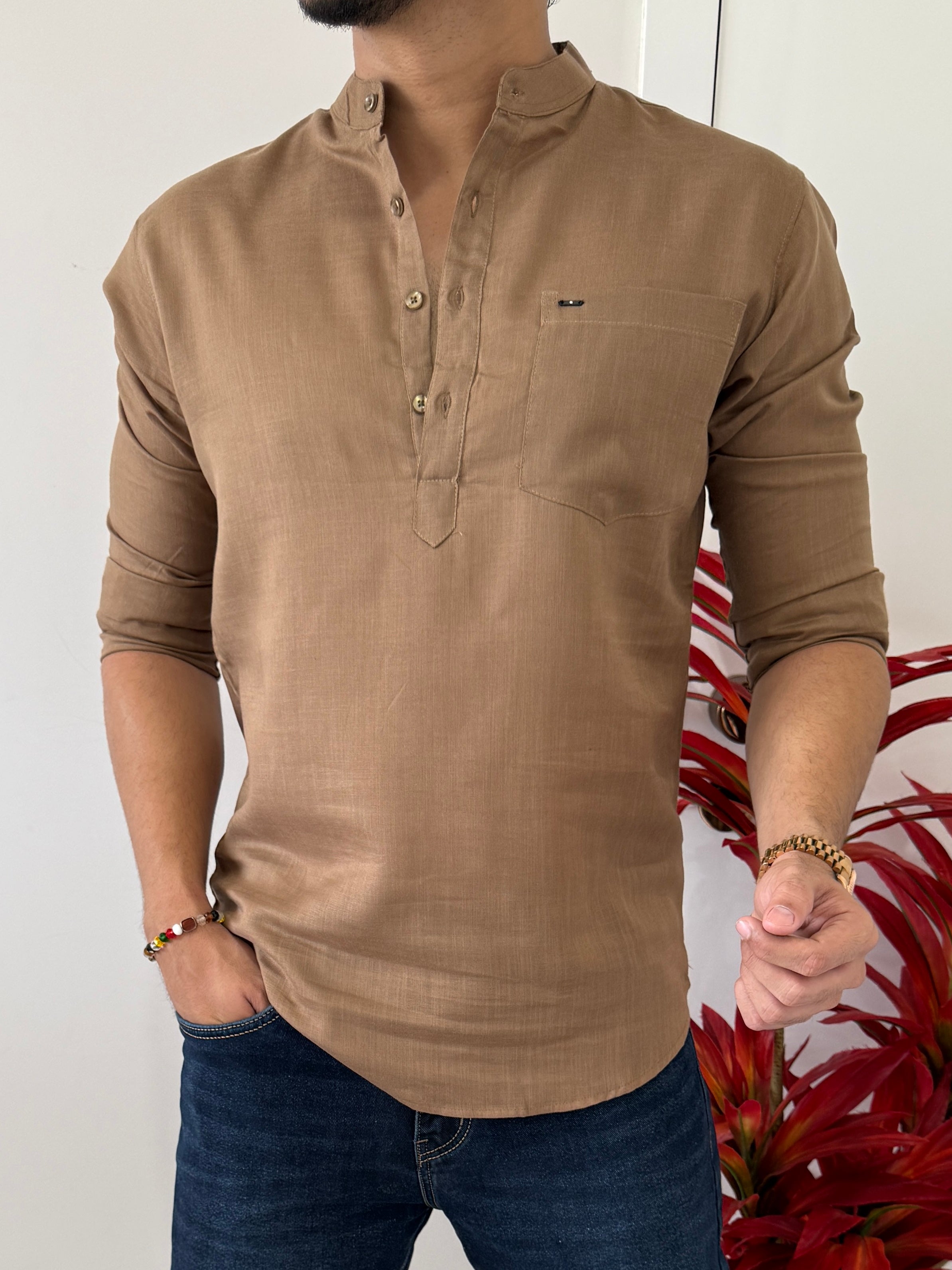 Linen Khakee Short Kurta