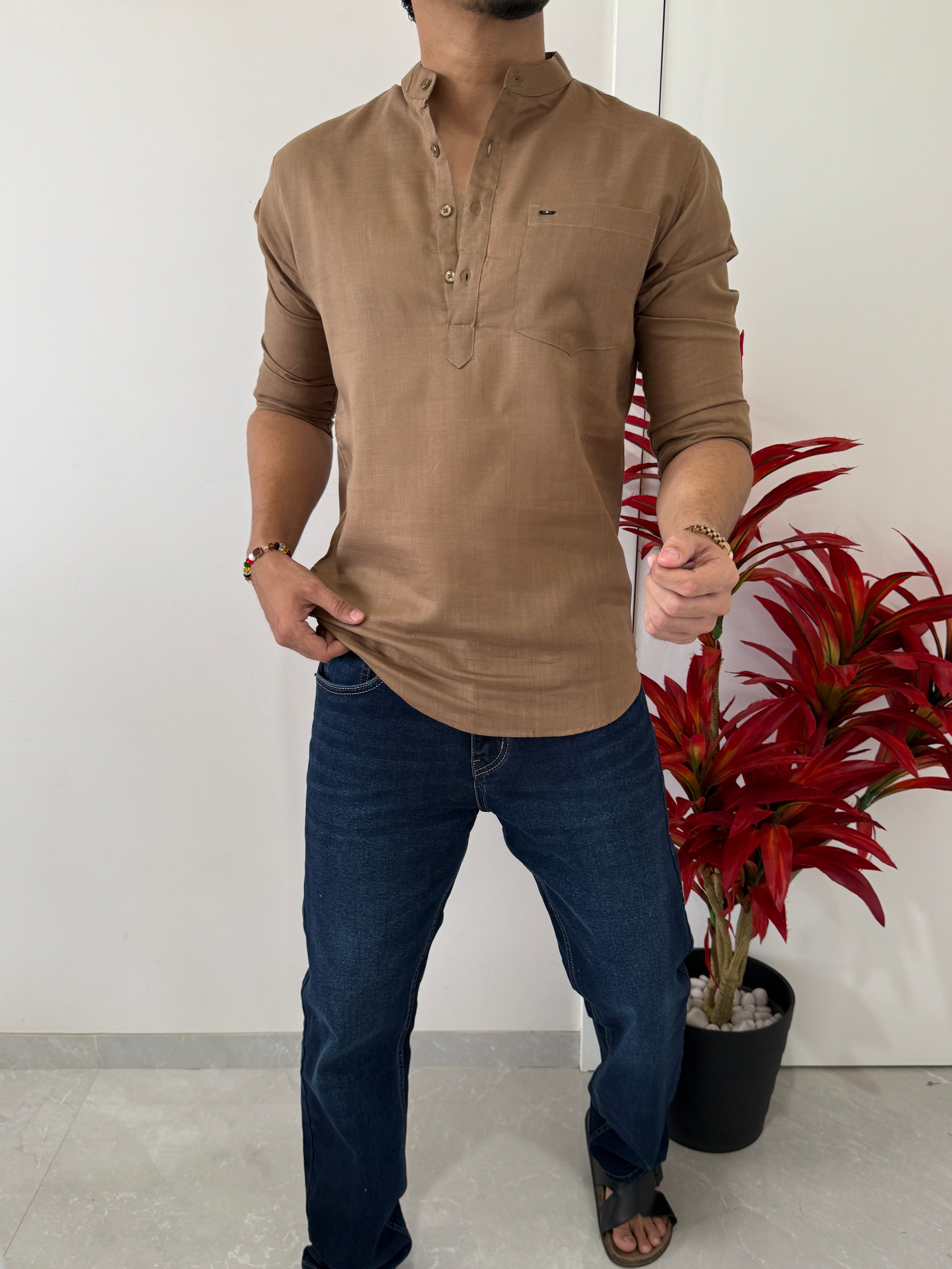 Linen Khakee Short Kurta