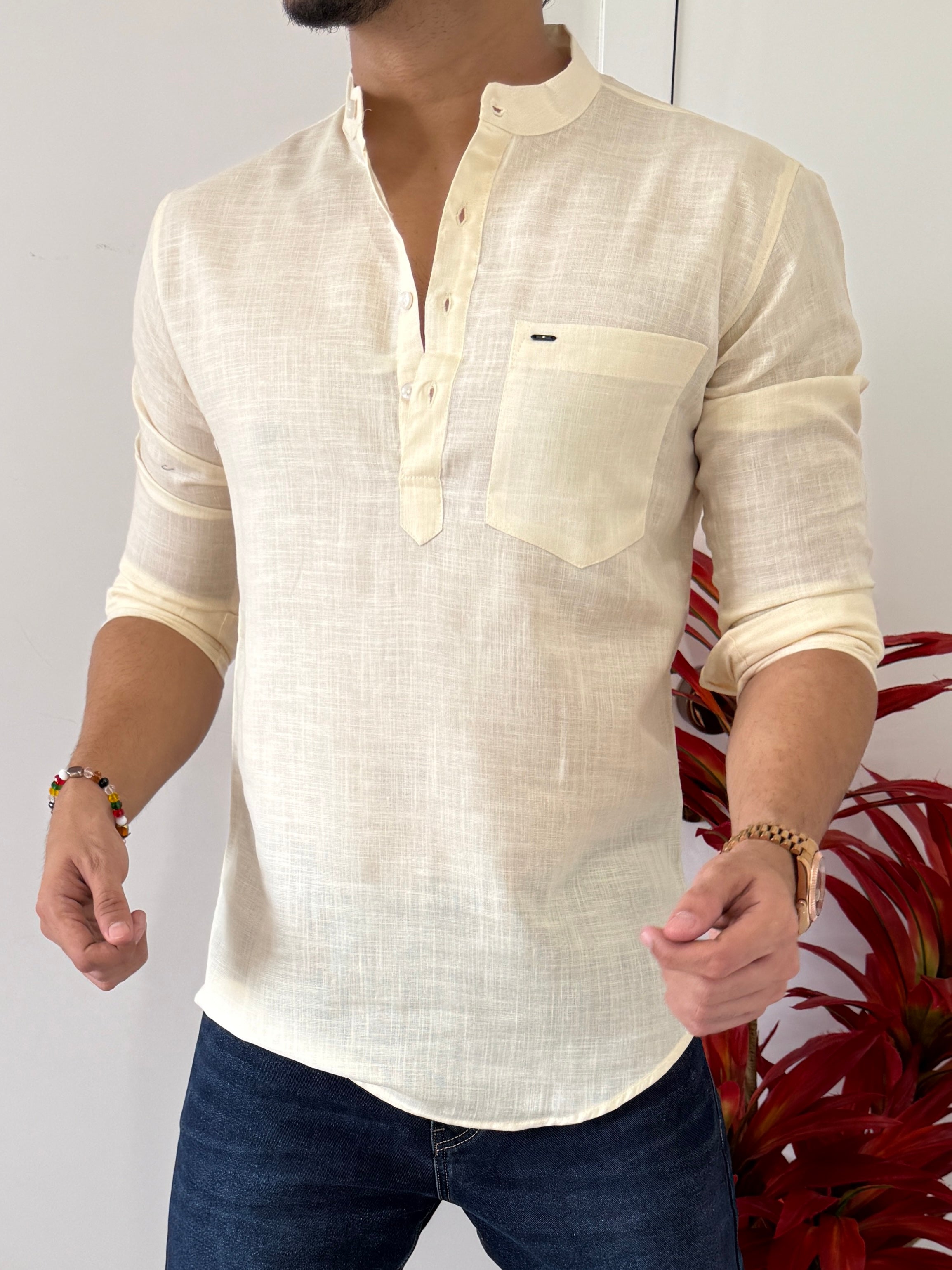 Linen Butter Yellow Short Kurta
